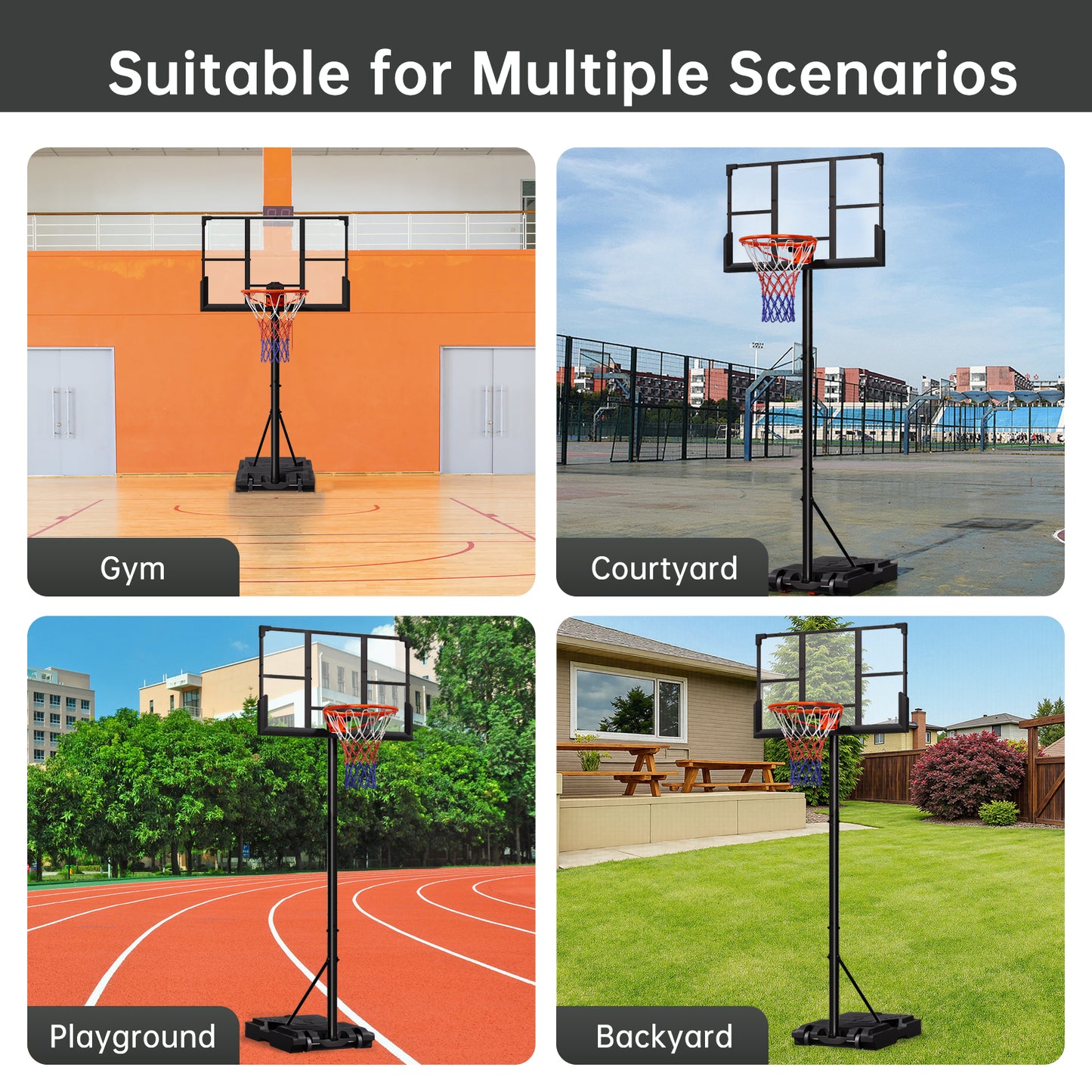 VIPSAFE 44-Inch Basketball Hoop System, 4.8-9.7 FT Height Adjustable for Kids Youth and Adults for Backyard, Driveway, Indoor Use