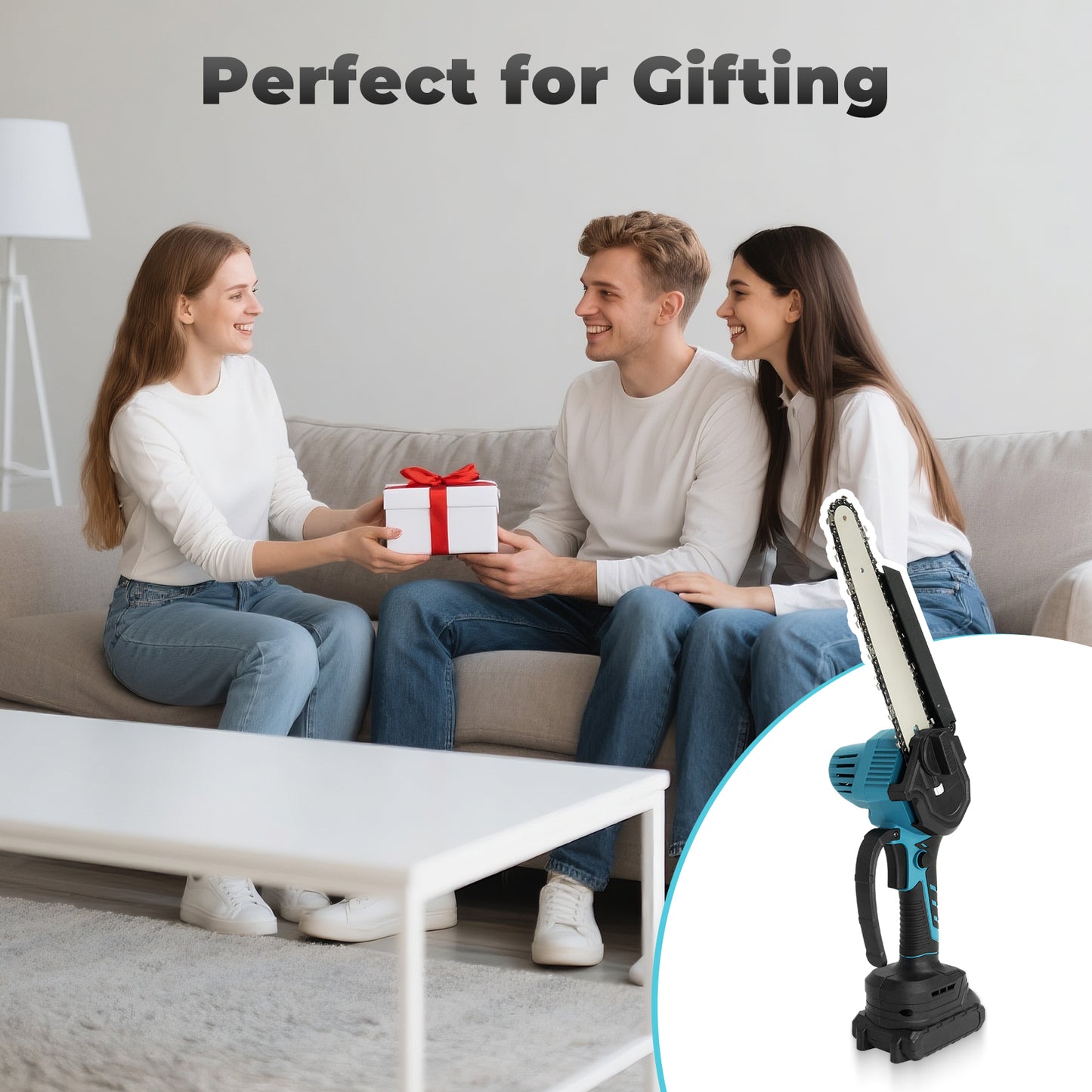 Vipsafe 6" & 8" Portable Cordless Chainsaw with Brushless Motor, 2×21V Batteries, for Garden, Wood Cutting & DIY, Blue