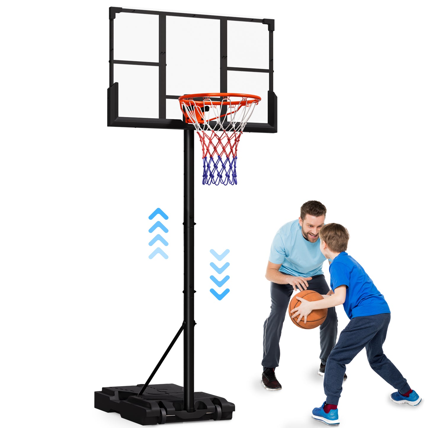 VIPSAFE 44-Inch Basketball Hoop System, 4.8-9.7 FT Height Adjustable for Kids Youth and Adults for Backyard, Driveway, Indoor Use