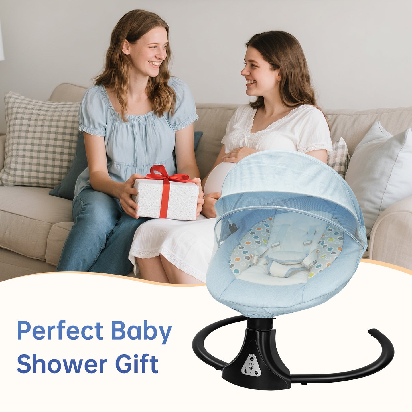 Vipsafe Baby Swing for Infants up to 22lb with Bluetooth Music, 5 Speeds & 3 Timer Settings, Blue