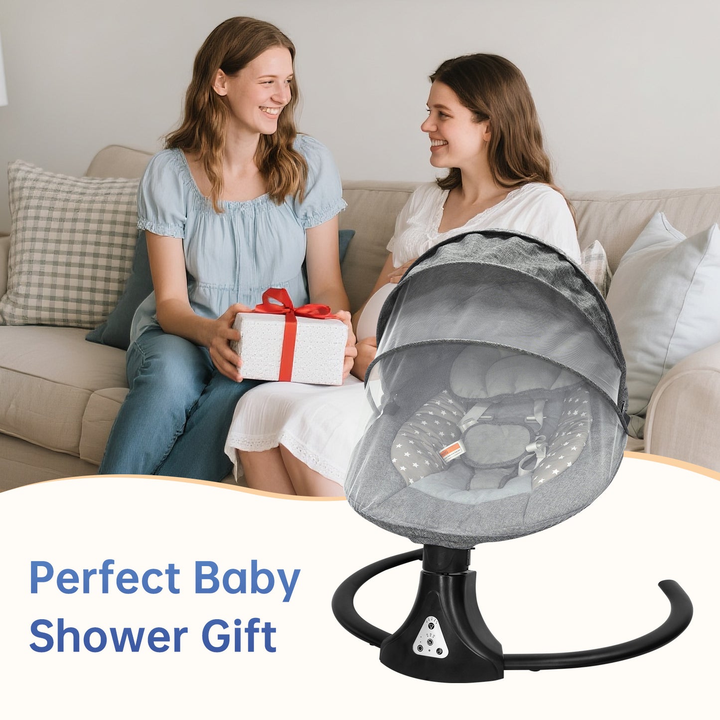 Vipsafe Baby Swing for Infants up to 22lb with Bluetooth Music, 5 Speeds & 3 Timer Settings, Blue