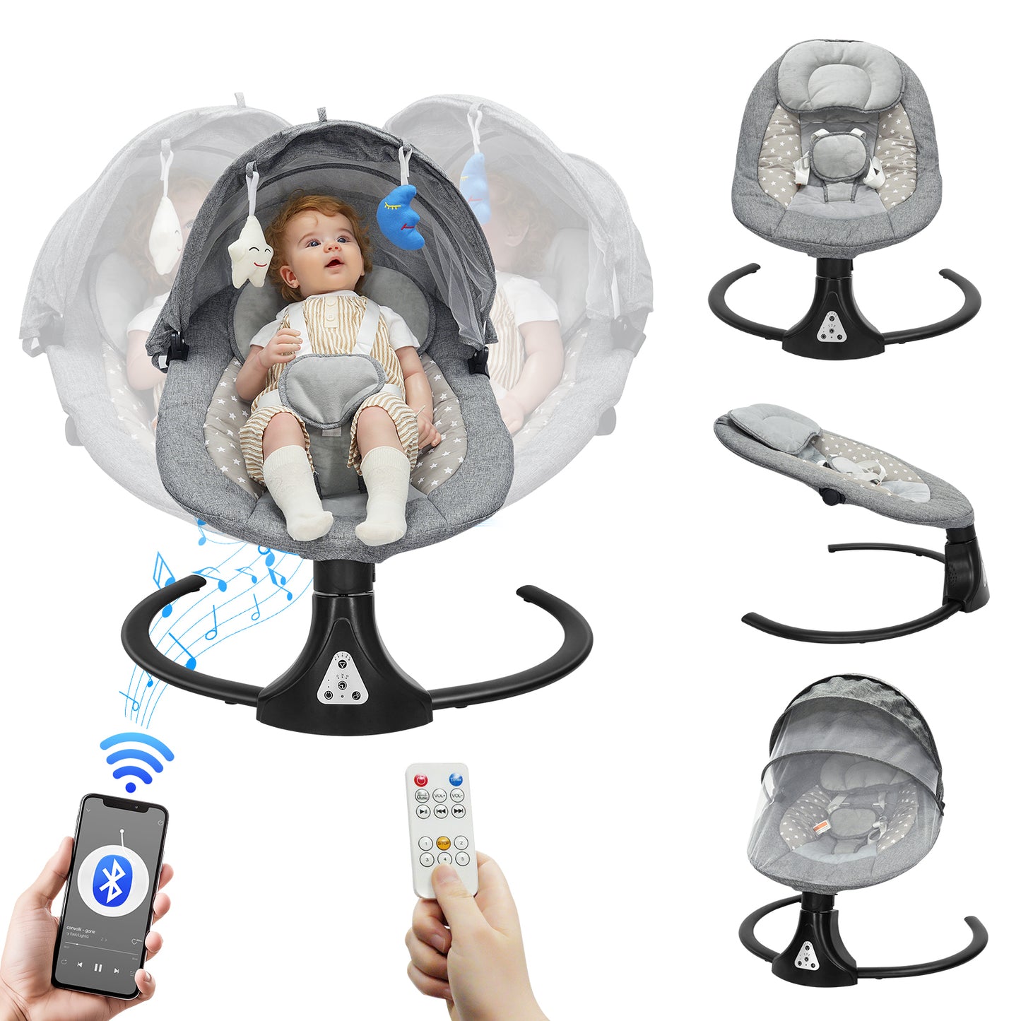 Vipsafe Baby Swing for Infants up to 22lb with Bluetooth Music, 5 Speeds & 3 Timer Settings, Blue