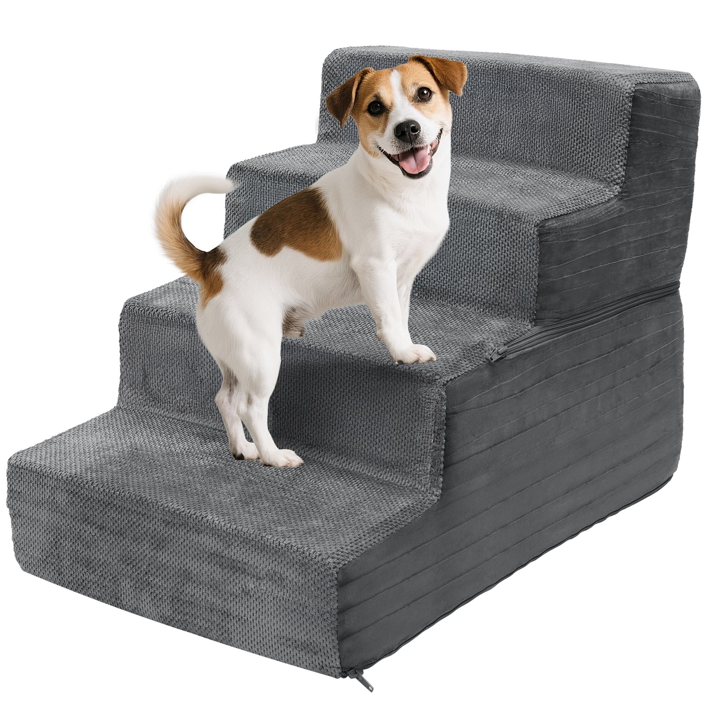 Vipsafe 4-Step Dog Ramp Ladder, Pet Stairs with Non-Slip Bottom and Washable Cover for Small Dogs and Cats,Gray