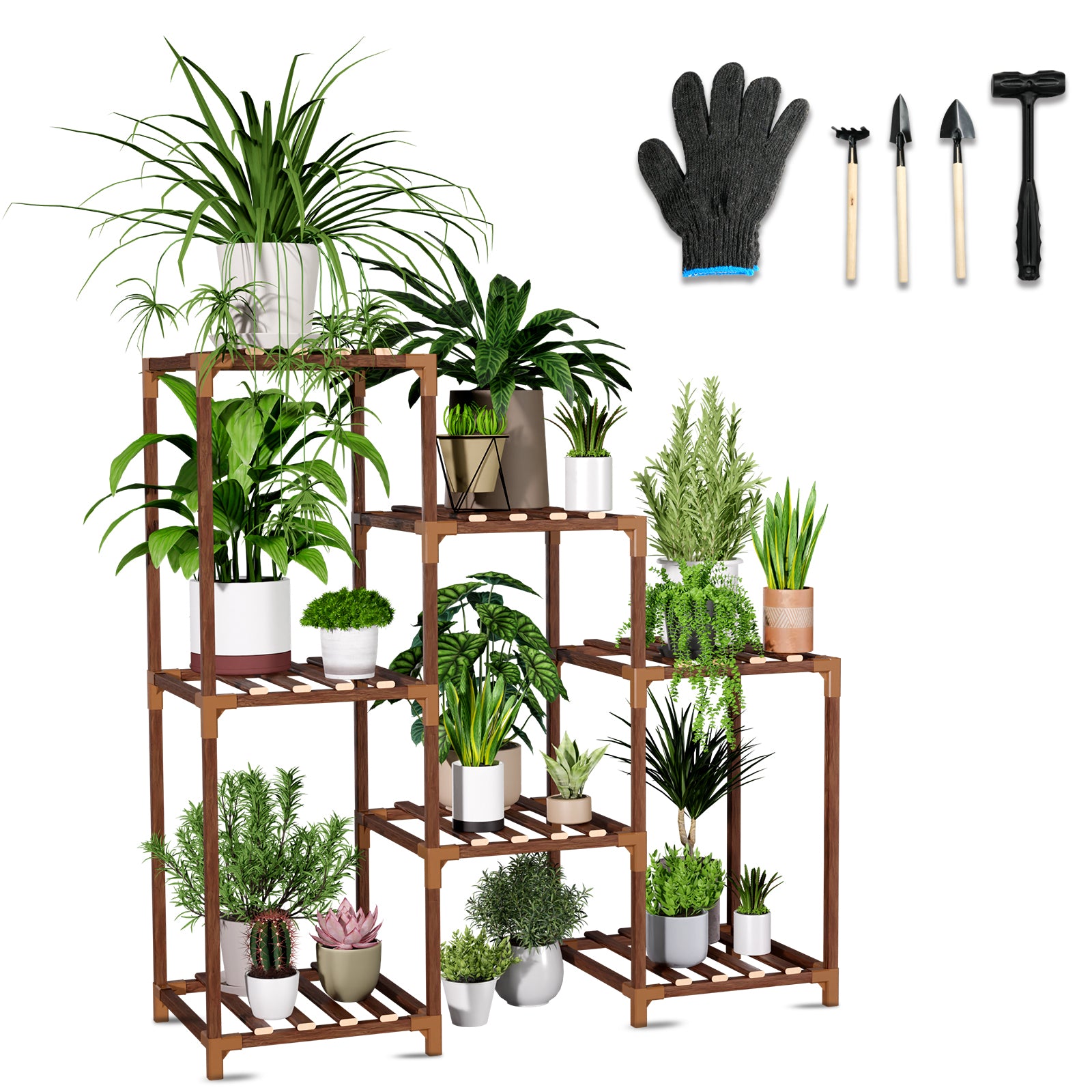 pots for indoor plants with stand Vipsafe 3-Tier Wood Plant Stand for 7 Pots, Indoor Outdoor Flower Shel