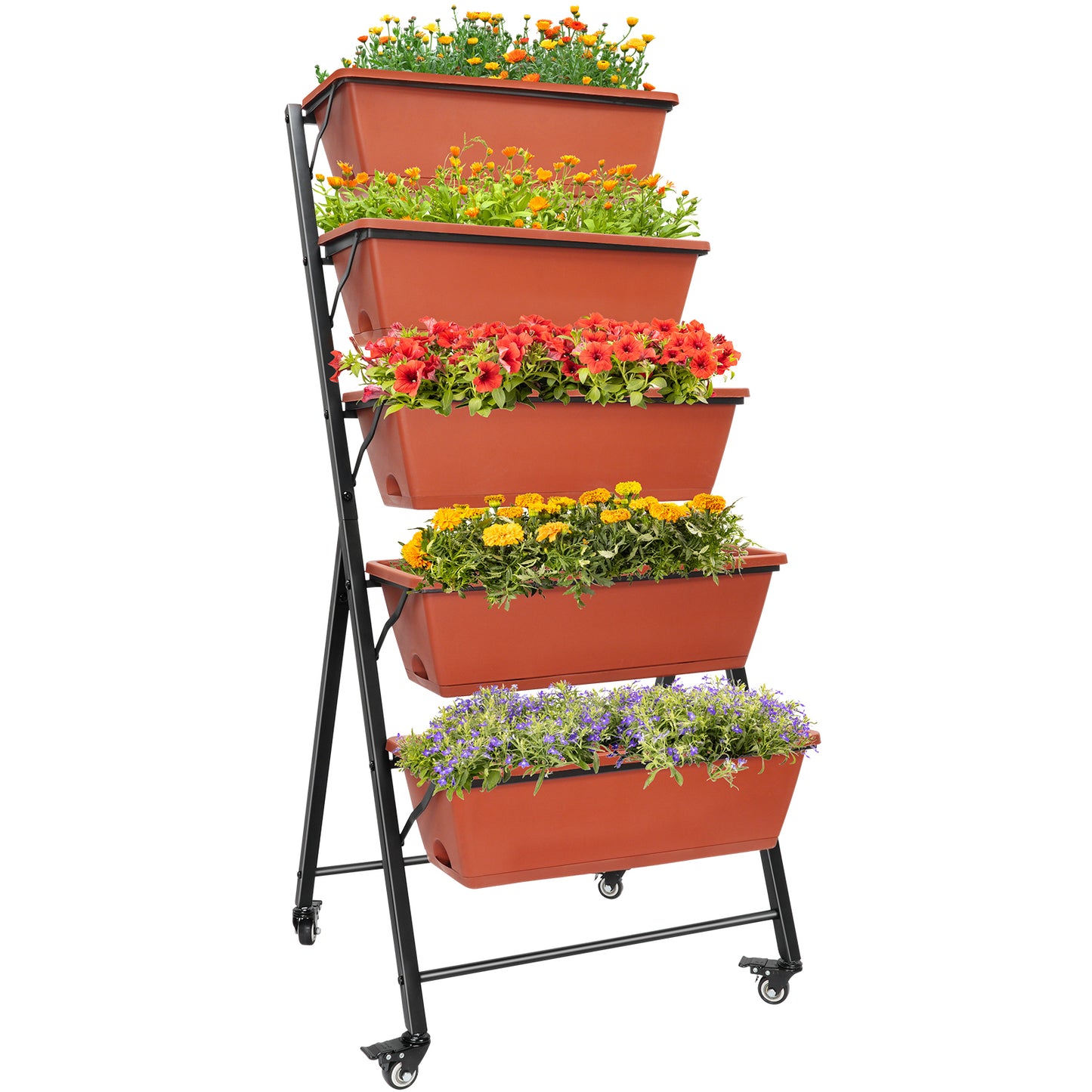 Vipsafe 4FT 5-Tier Vertical Garden Bed with Wheels, Ideal for Indoor/Outdoor Use, Brown, 19.7" x 21.3" x 46.9"