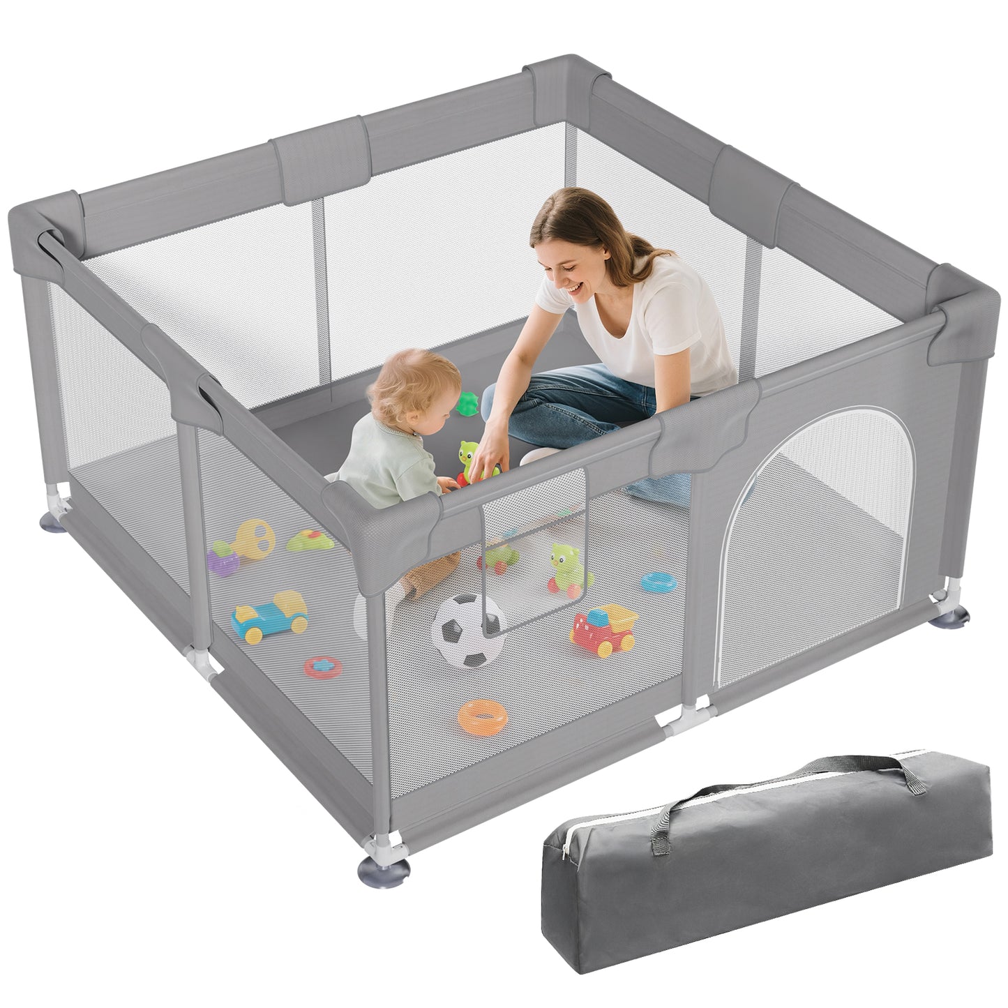 Vipsafe Baby Playpen Safety Play Yard with Carry Bag, Portable & Easy to Assemble, 49" x 49", Gray