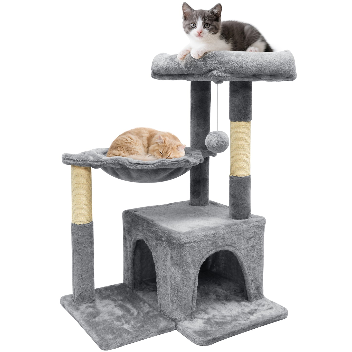 Vipsafe 29-Inch Cat Tree with 2 Tiers, Sisal Scratching Posts, Toys, and Cozy Bed for Indoor Cats