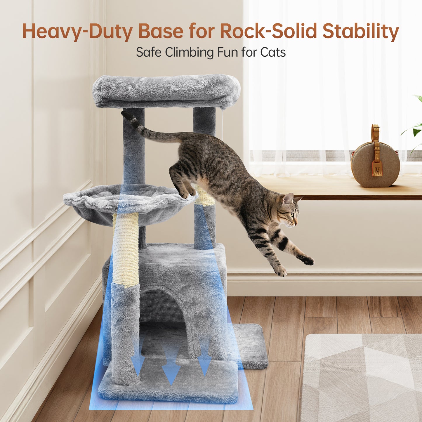 Vipsafe 29-Inch Cat Tree with 2 Tiers, Sisal Scratching Posts, Toys, and Cozy Bed for Indoor Cats