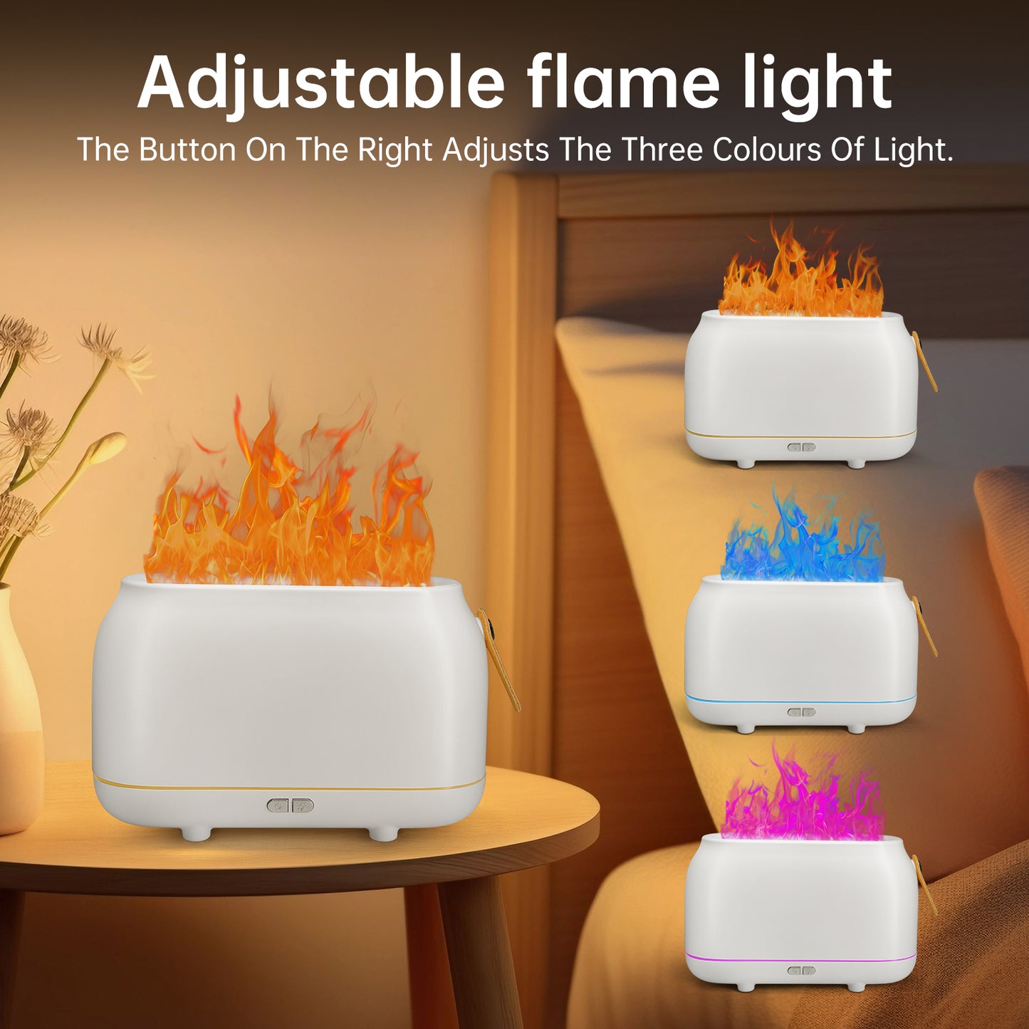 Vipsafe Flame Diffuser, 3 Flame Colors Light Essential Oil Diffuser for Home, Office, White