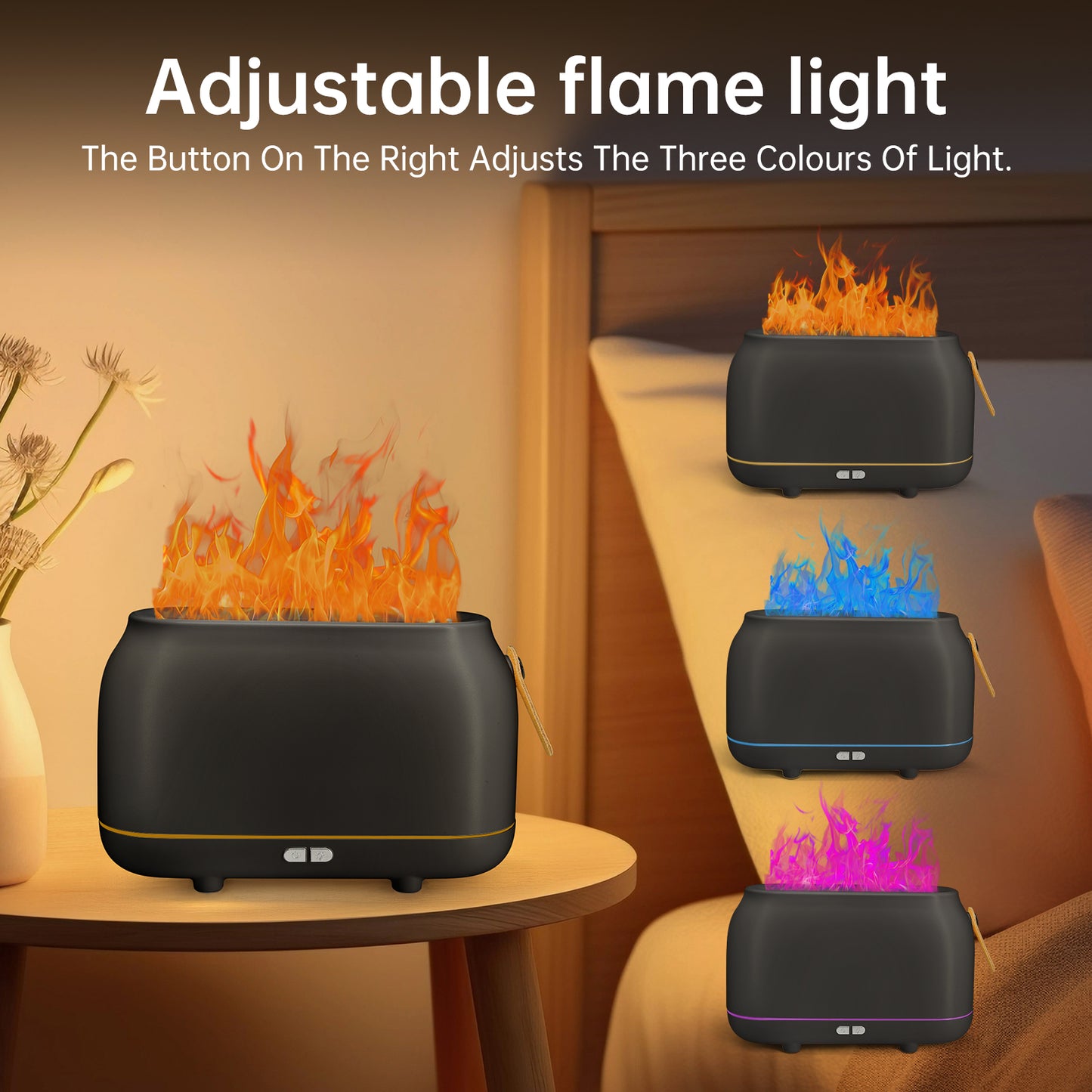 Vipsafe Flame Diffuser, 3 Flame Colors Light Essential Oil Diffuser for Home, Office, Gray