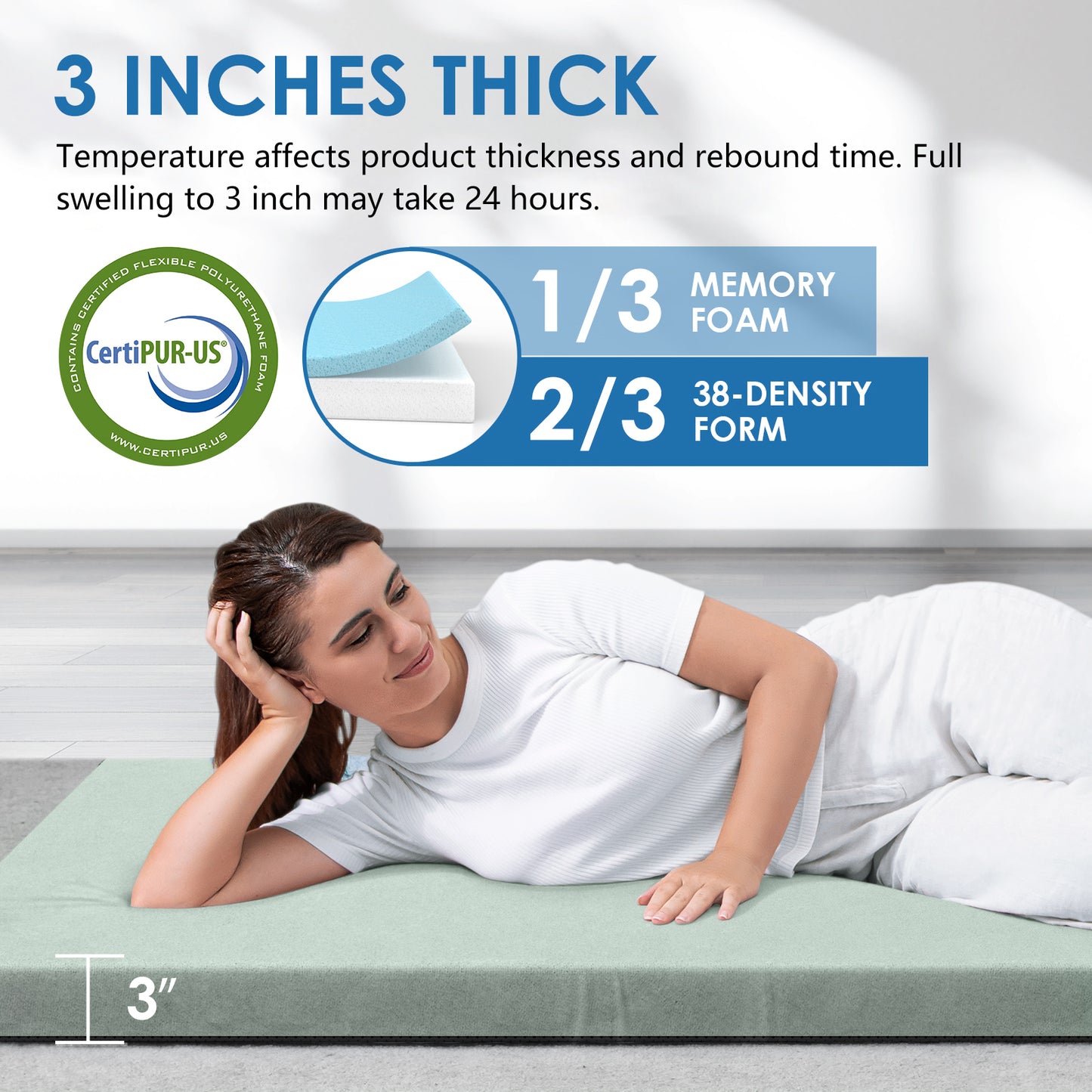 Vipsafe CertiPUR-US Memory Foam Camping Mattress, Portable Sleeping Pad with Waterproof Cover & Bag,80*38*3",Green