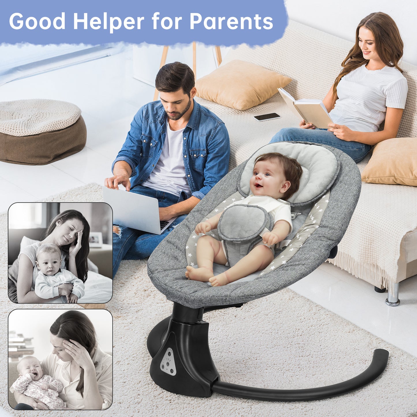 Vipsafe Baby Swing for Infants up to 22lb with Bluetooth Music, 5 Speeds & 3 Timer Settings, Blue