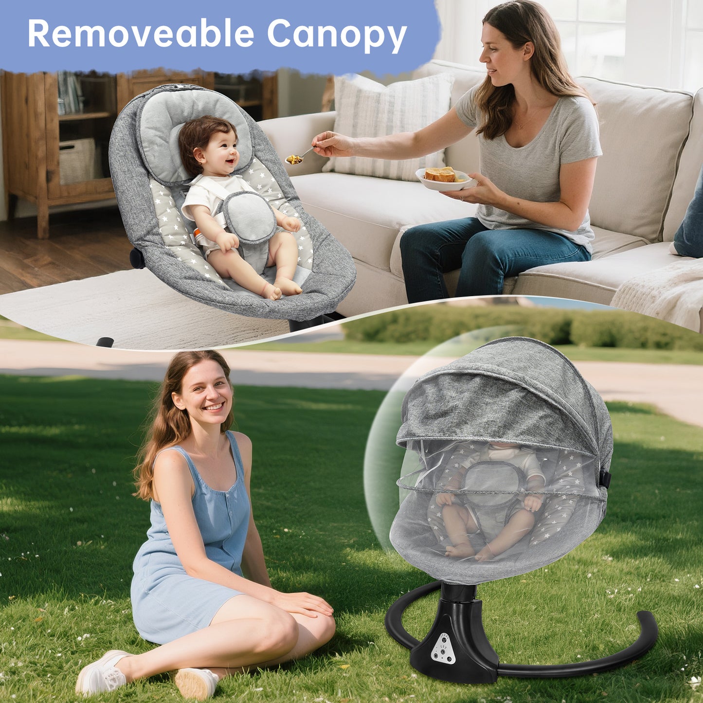 Vipsafe Baby Swing for Infants up to 22lb with Bluetooth Music, 5 Speeds & 3 Timer Settings, Blue
