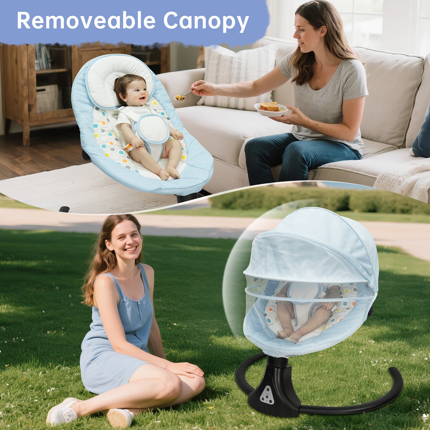 Vipsafe Baby Swing for Infants up to 22lb with Bluetooth Music, 5 Speeds & 3 Timer Settings, Blue