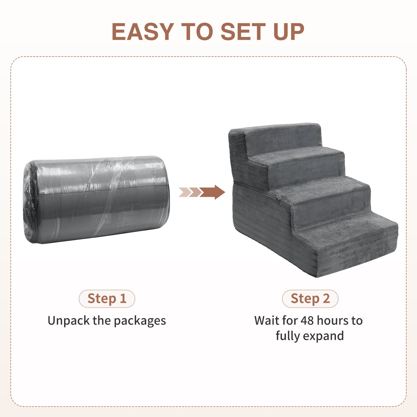 Vipsafe 4-Step Dog Ramp Ladder, Pet Stairs with Non-Slip Bottom and Washable Cover for Small Dogs and Cats,Gray