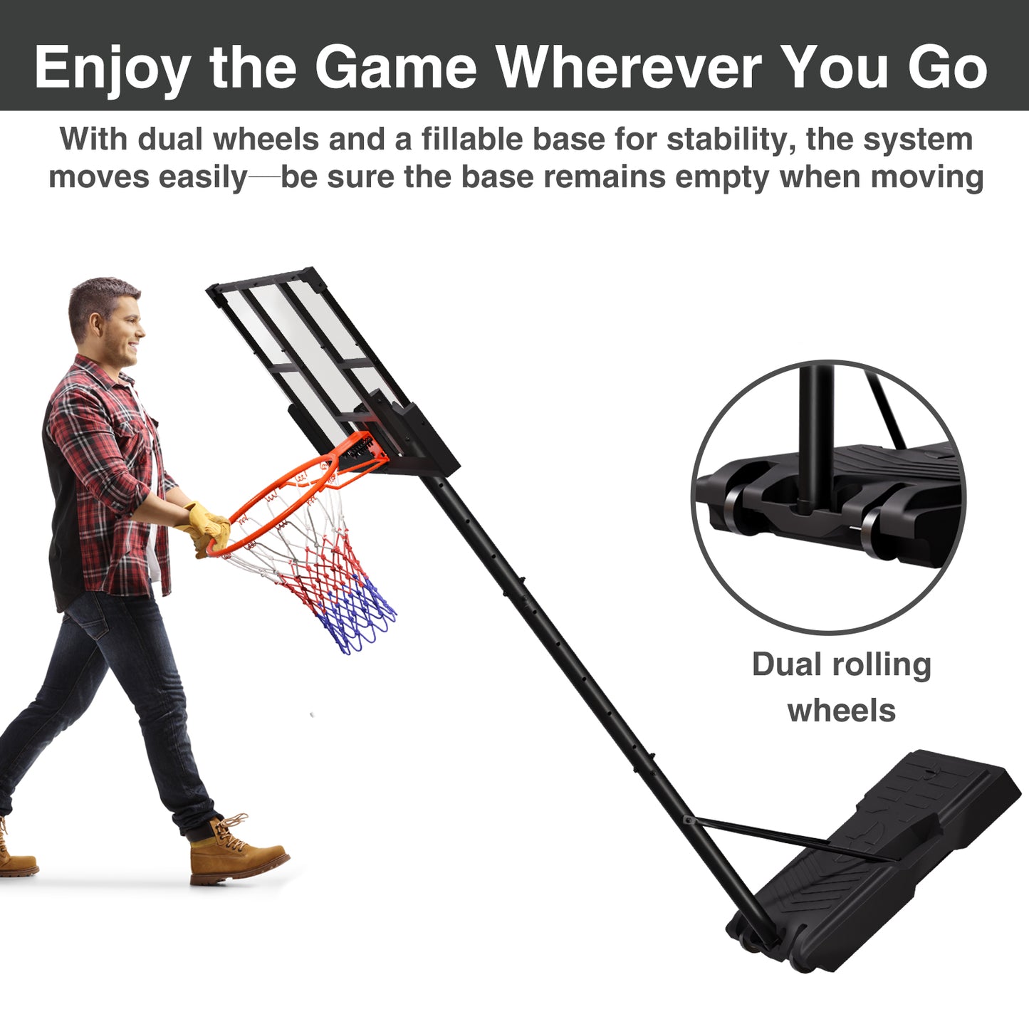 VIPSAFE 44-Inch Basketball Hoop System, 4.8-9.7 FT Height Adjustable for Kids Youth and Adults for Backyard, Driveway, Indoor Use