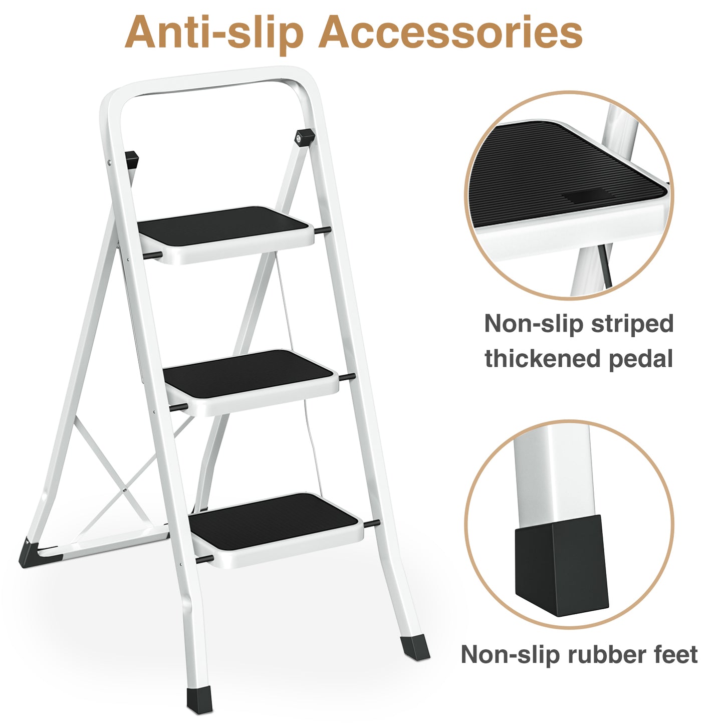 Vipsafe 3 Step Ladder, Folding Step Stool for Adults with Non-Slip Feet,330lb Portable Step Stool