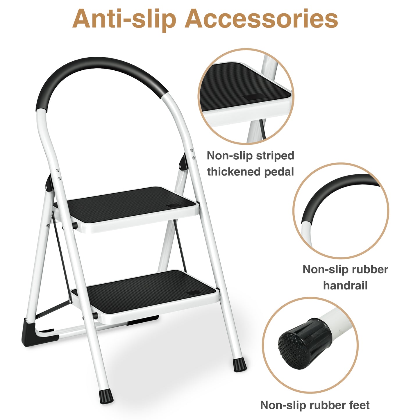 Vipsafe 2 Step Ladder, Folding Step Stool for Adults with Non-Slip Feet,330lb Portable Step Stool