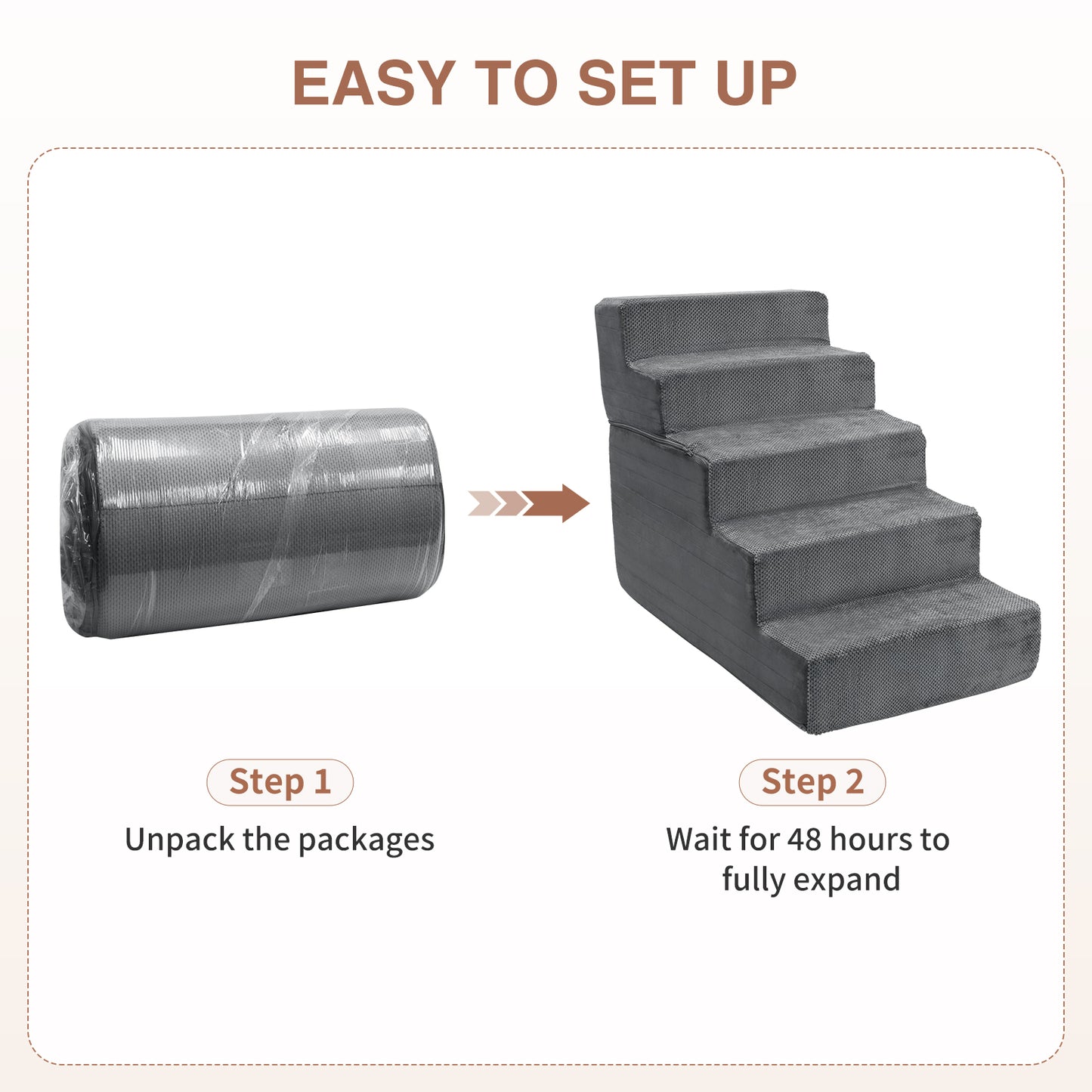 Vipsafe 5-Step Dog Ramp Ladder, Pet Stairs with Non-Slip Bottom and Washable Cover for Small Dogs and Cats,Gray