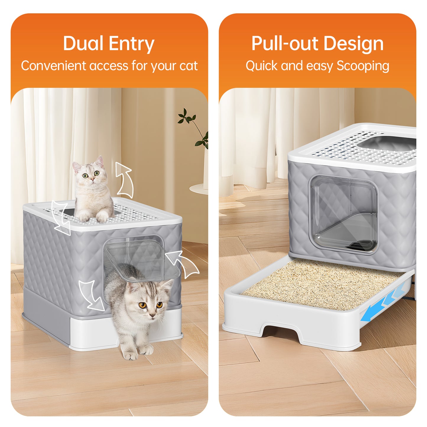 Vipsafe Cat Litter Box with Drawer and Scoop Tools – 19.88" x 16.06" x 14.57" – Easy Clean Design