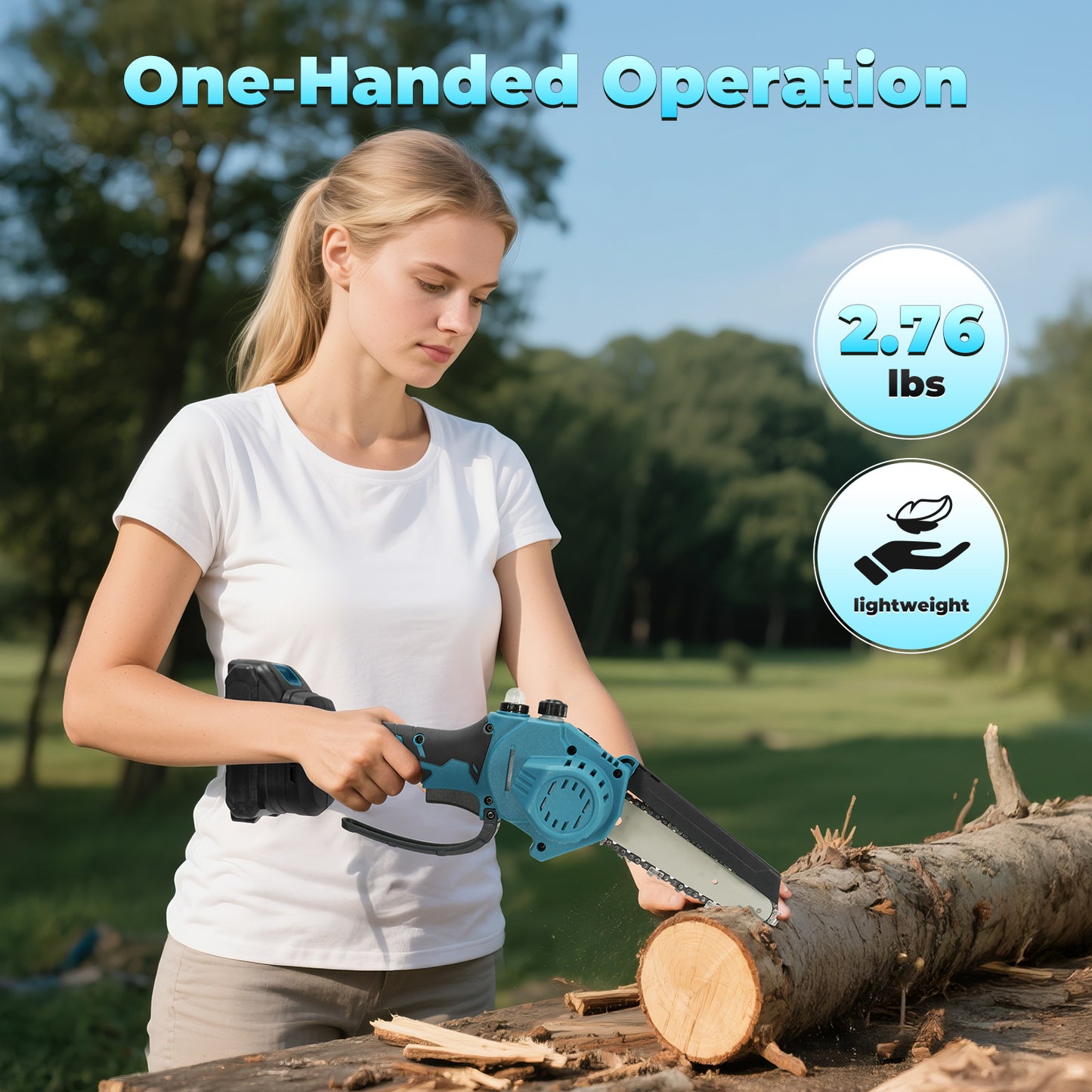 Vipsafe 6" Portable Cordless Electric Chainsaw with 2 x 21V 2000mAh Batteries, Ideal for Gardening, Wood Cutting and DIY, Blue