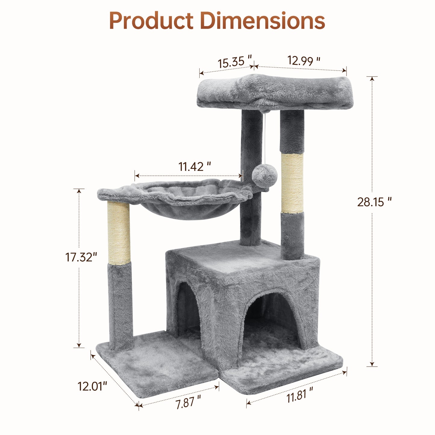 Vipsafe 29-Inch Cat Tree with 2 Tiers, Sisal Scratching Posts, Toys, and Cozy Bed for Indoor Cats