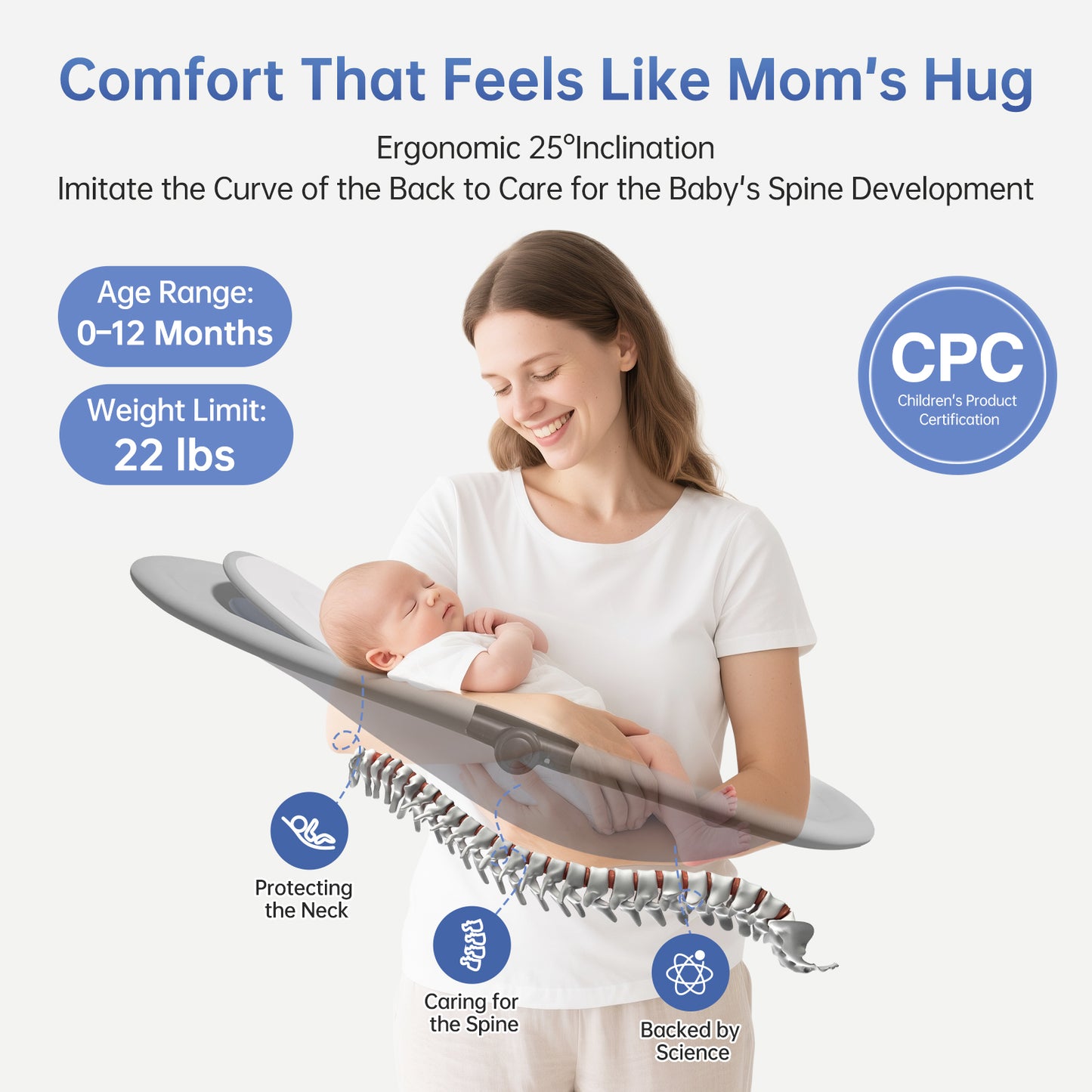 Vipsafe Baby Swing for Infants up to 22lb with Bluetooth Music, 5 Speeds & 3 Timer Settings, Blue