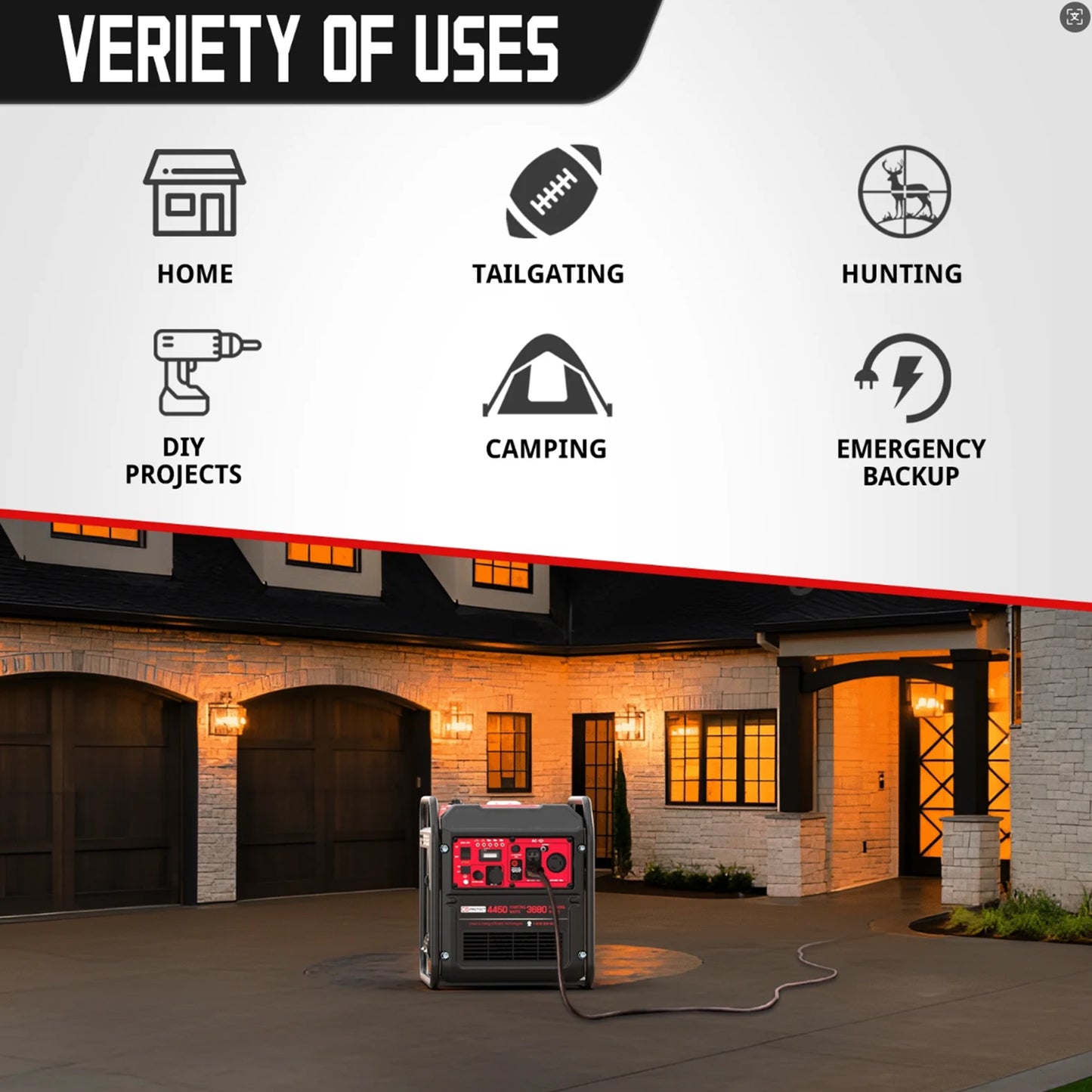 Vipsafe PowerSmart 4450-Watt Gas-Powered Inverter Generator for Home & Outdoor Use, EPA Compliant, Quiet & Efficient