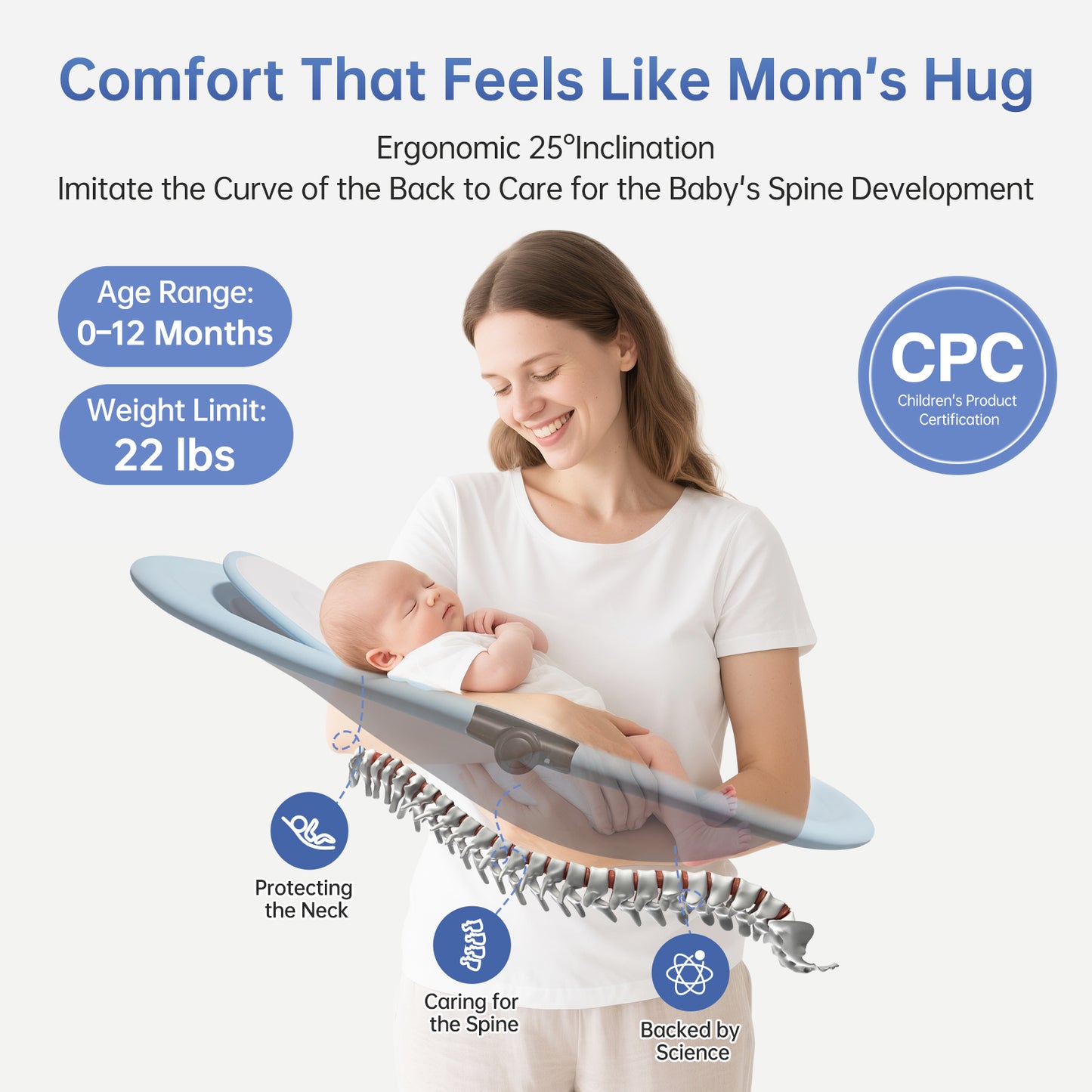 Vipsafe Baby Swing for Infants up to 22lb with Bluetooth Music, 5 Speeds & 3 Timer Settings, Blue