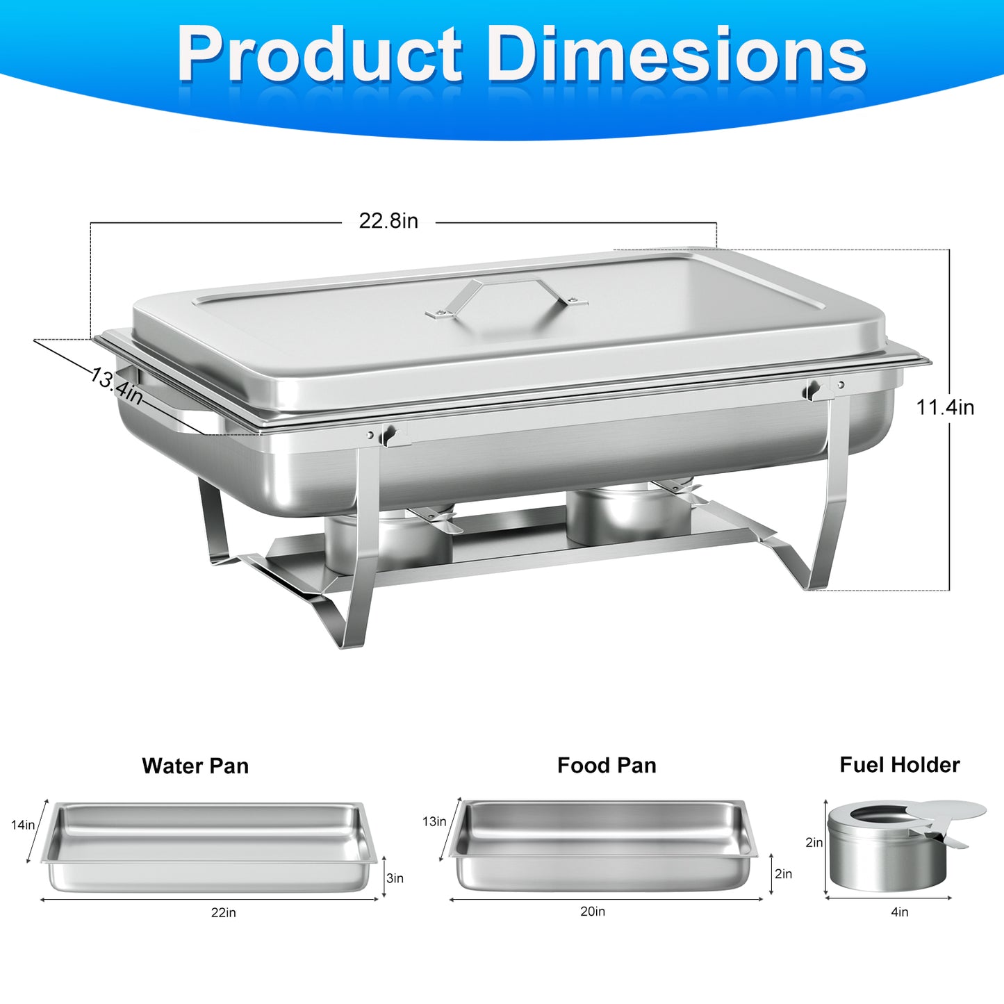 Chafing Dish Buffet Set 4 Pack,Vipsafe 8QT Rectangle Stainless Steel Chafing Dishes for Buffet