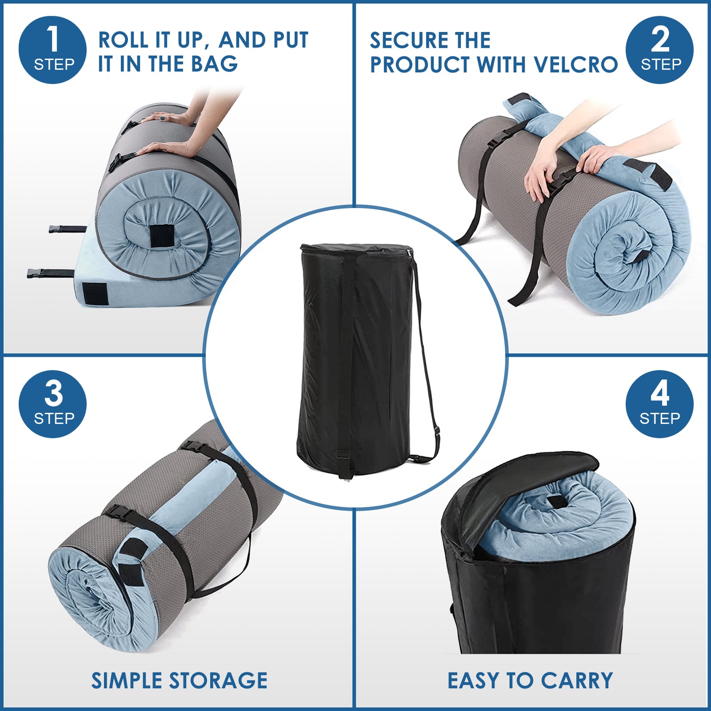 Vipsafe CertiPUR-US Memory Foam Camping Mattress, Portable Sleeping Pad with Waterproof Cover & Bag,80*38*3",Blue