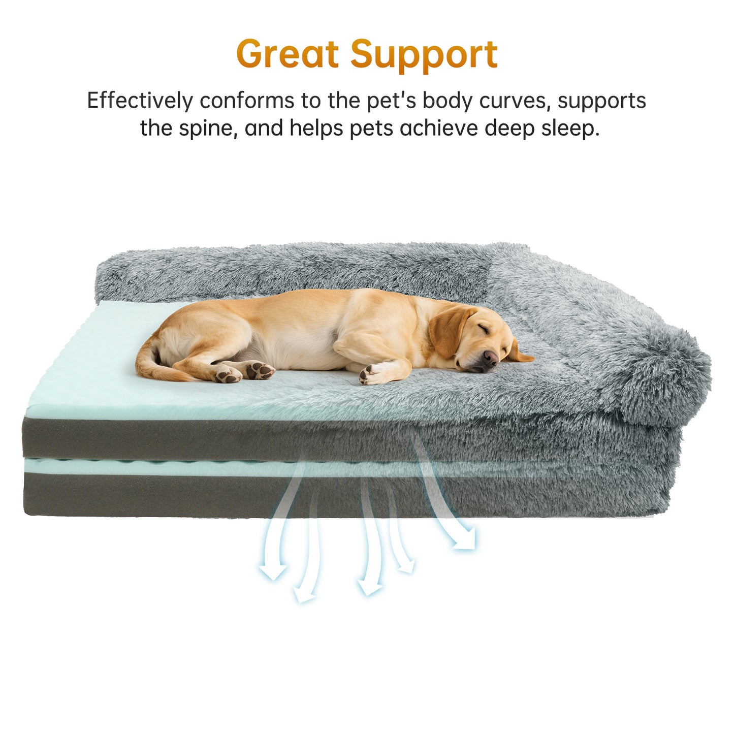 Vipsafe Orthopedic Dog Bed For Extra Large Dogs, 54"x37" Dog Bed with Removable Washable Cover, Gray