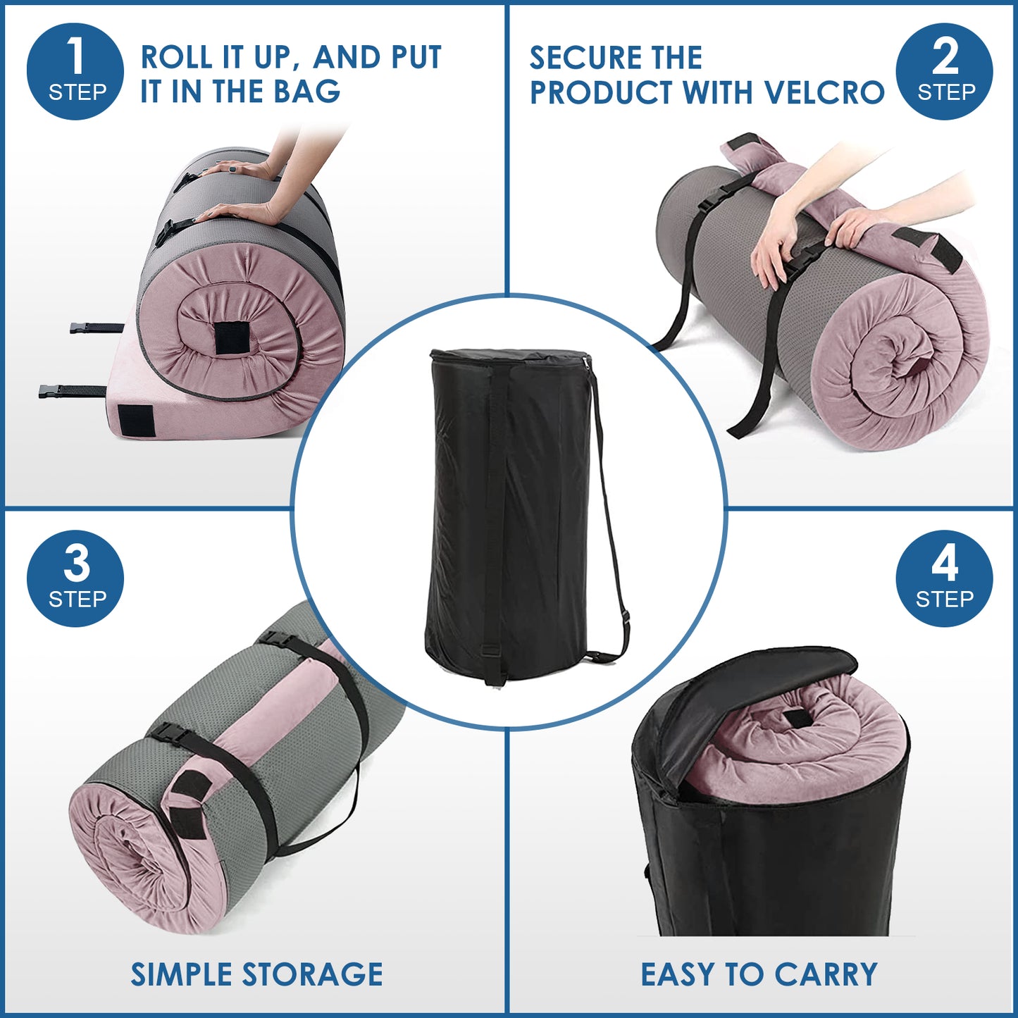 Vipsafe CertiPUR-US Memory Foam Camping Mattress, Portable Sleeping Pad with Waterproof Cover & Bag,75*38*3",Pink