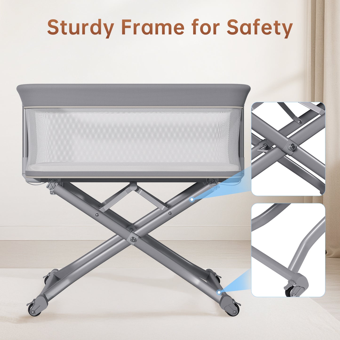 Vipsafe Baby Bassinet Sleeper, Adjustable Bedside Sleeper, Breathable Mesh with Wheels,Perfect Baby Shower Gift,Gray