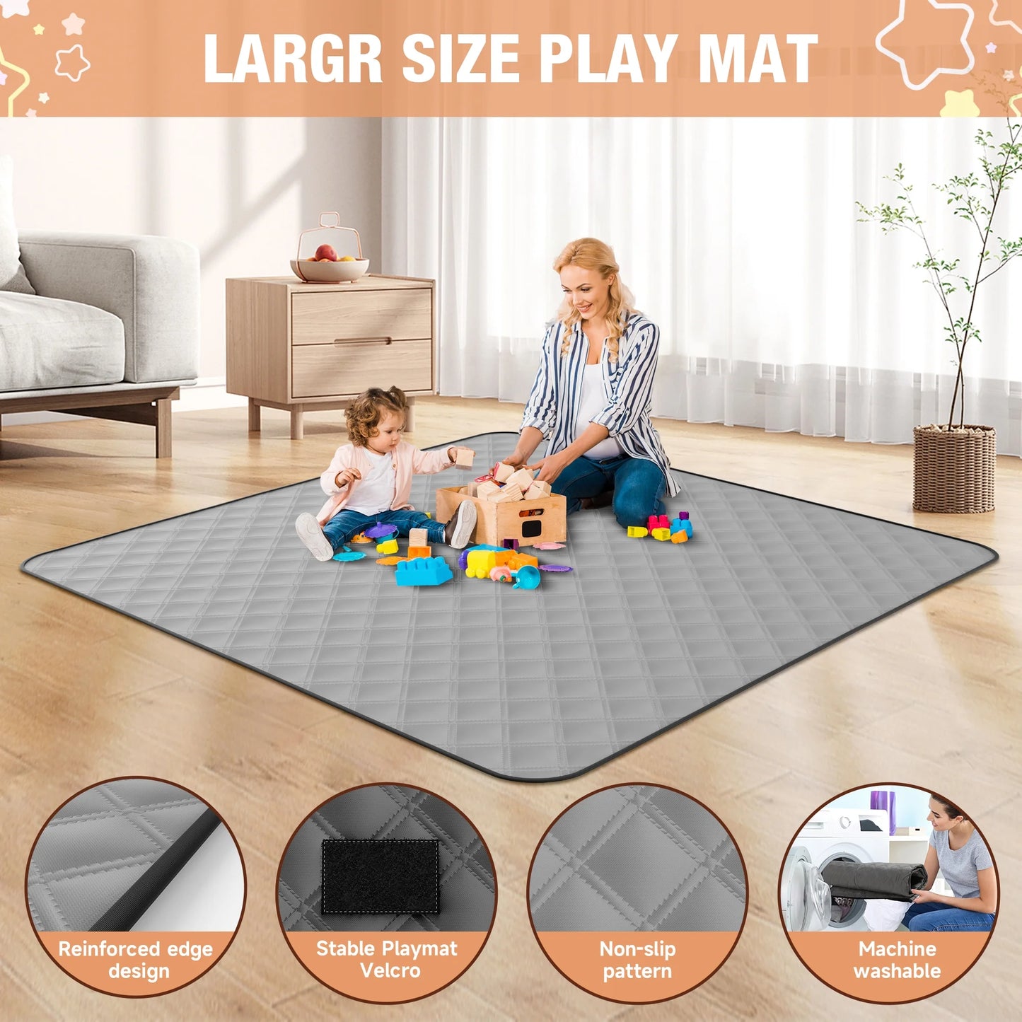 Vipsafe Baby Playpen Safety Play Yard with Mat and Carry Bag, Portable & Easy to Assemble, 50" x 50", Gray