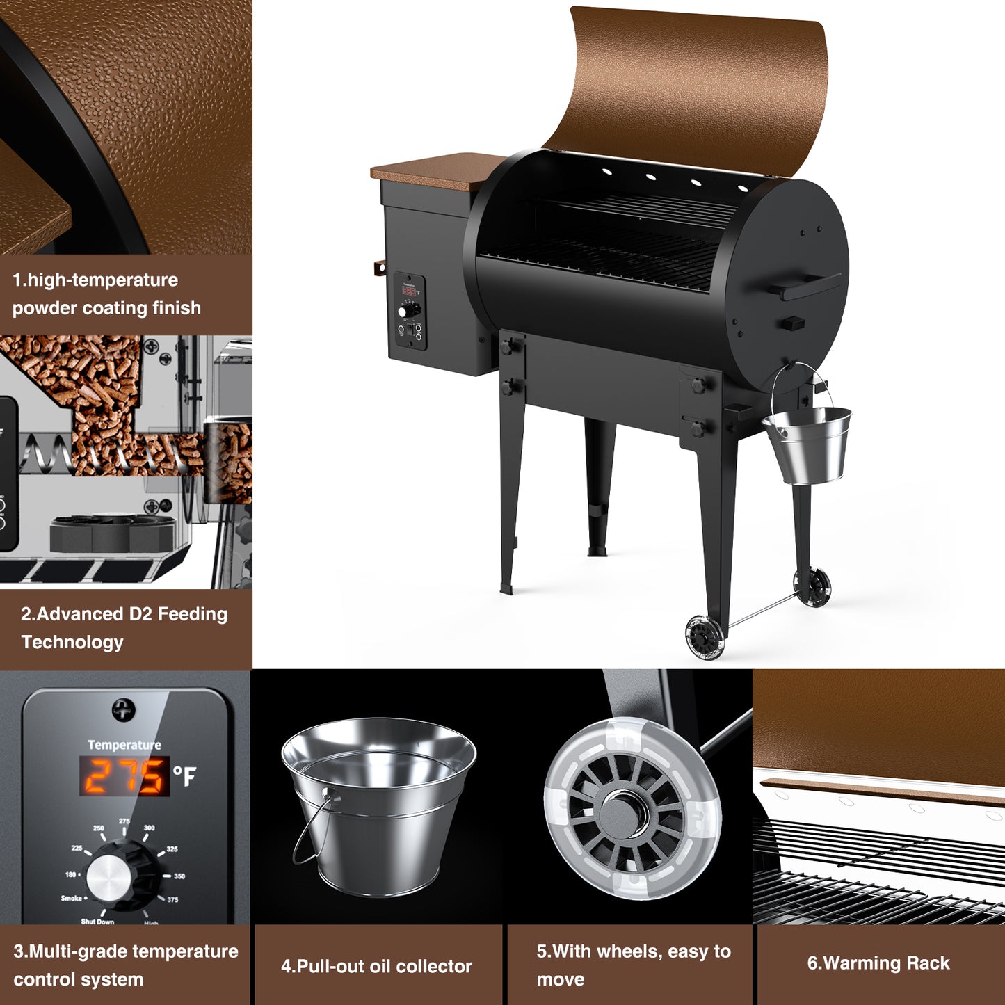 Vipsafe Wood Pellet Grill & Smoker with Automatic Temperature Control
