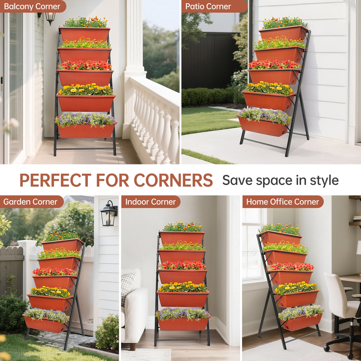 Vipsafe 4FT 5-Tier Vertical Garden Bed, Ideal for Indoor/Outdoor Use, Brown,19.7" x 21.3" x 44.5"