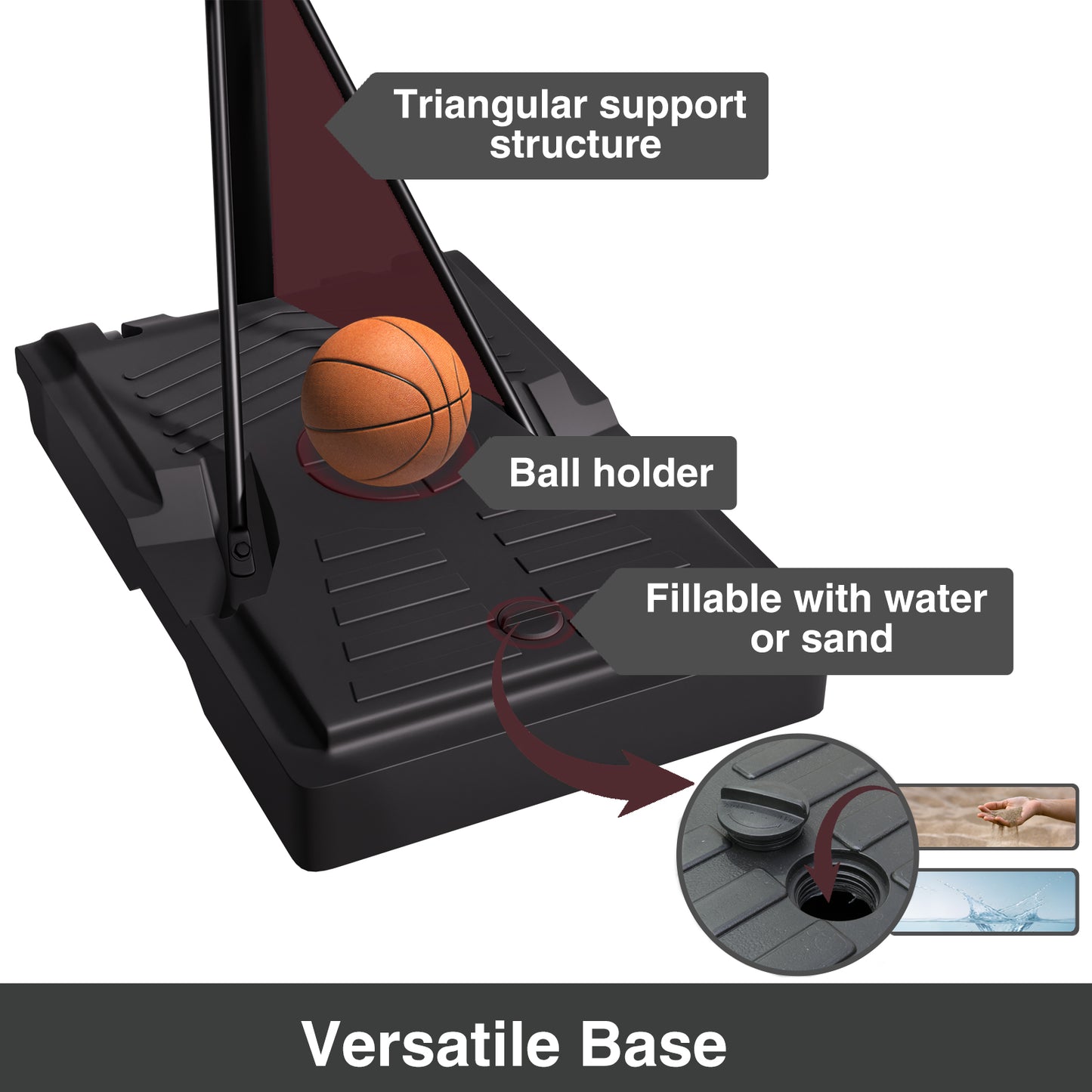 VIPSAFE 44-Inch Basketball Hoop System, 4.8-9.7 FT Height Adjustable for Kids Youth and Adults for Backyard, Driveway, Indoor Use