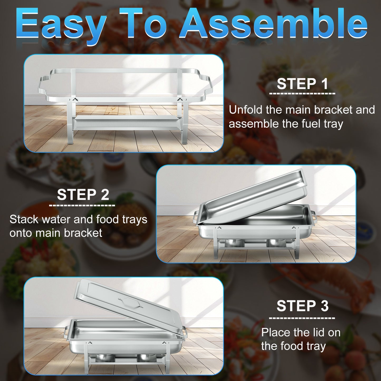 Chafing Dish Buffet Set 2 Pack,Vipsafe 8QT Rectangle Stainless Steel Chafing Dishes for Buffet