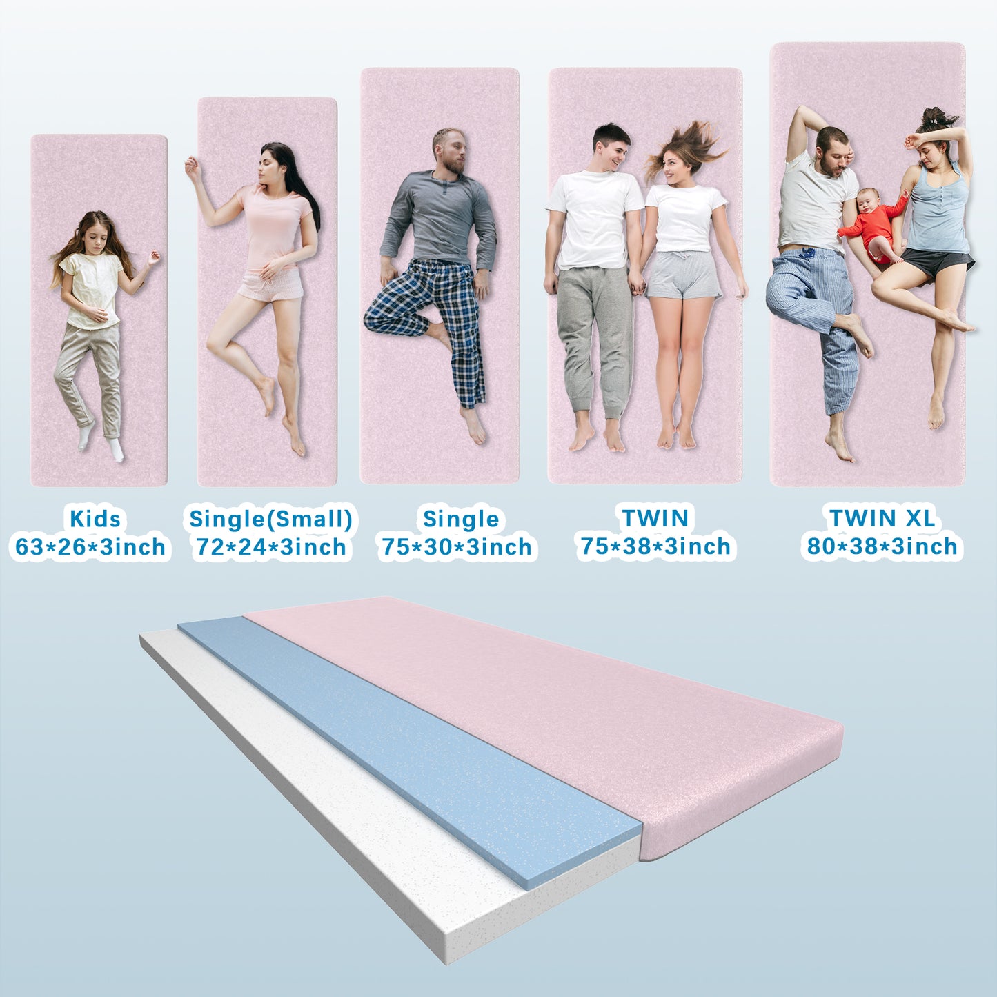 Vipsafe CertiPUR-US Memory Foam Camping Mattress, Portable Sleeping Pad with Waterproof Cover & Bag,75*38*3",Pink