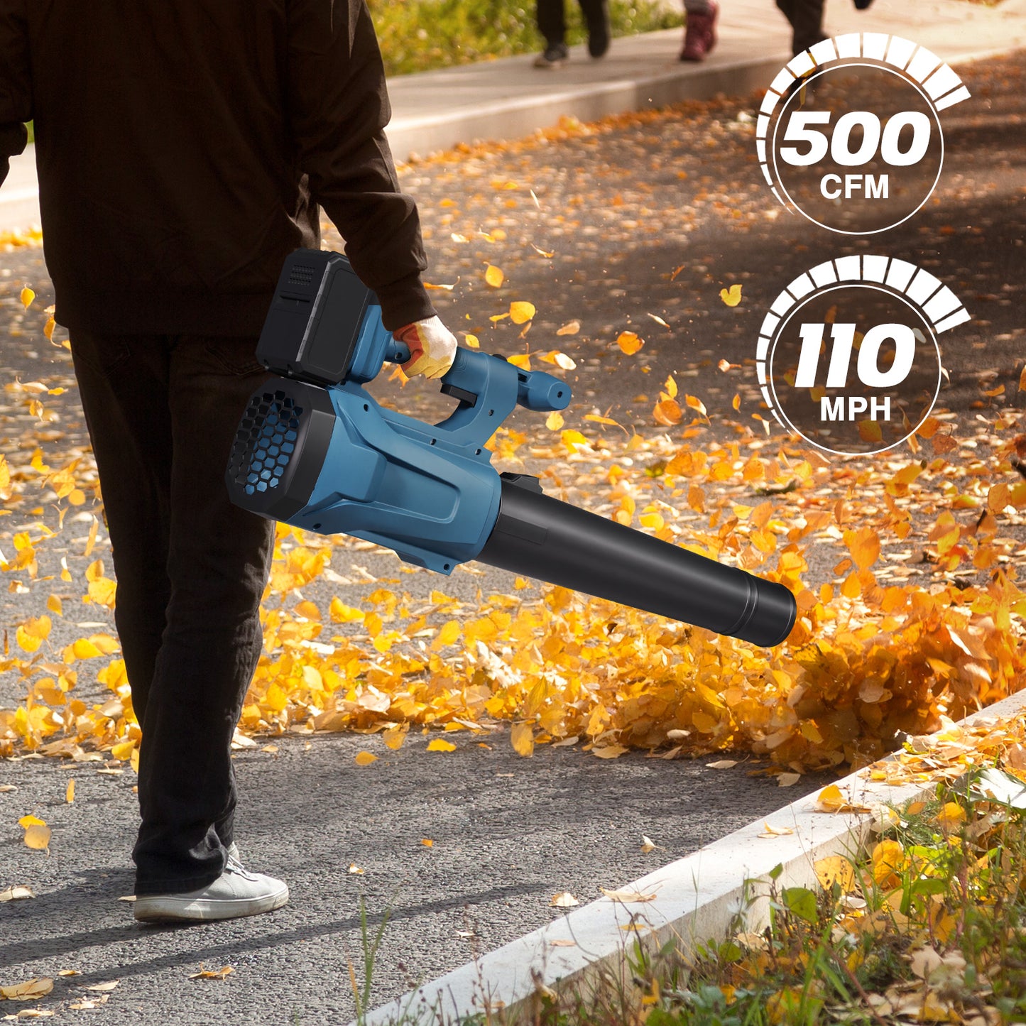Vipsafe Cordless Leaf Blower, 500 CFM 110 MPH, 2×21V 3000mAh Batteries, Powerful Electric Blower for Yard, Lawn, Patio