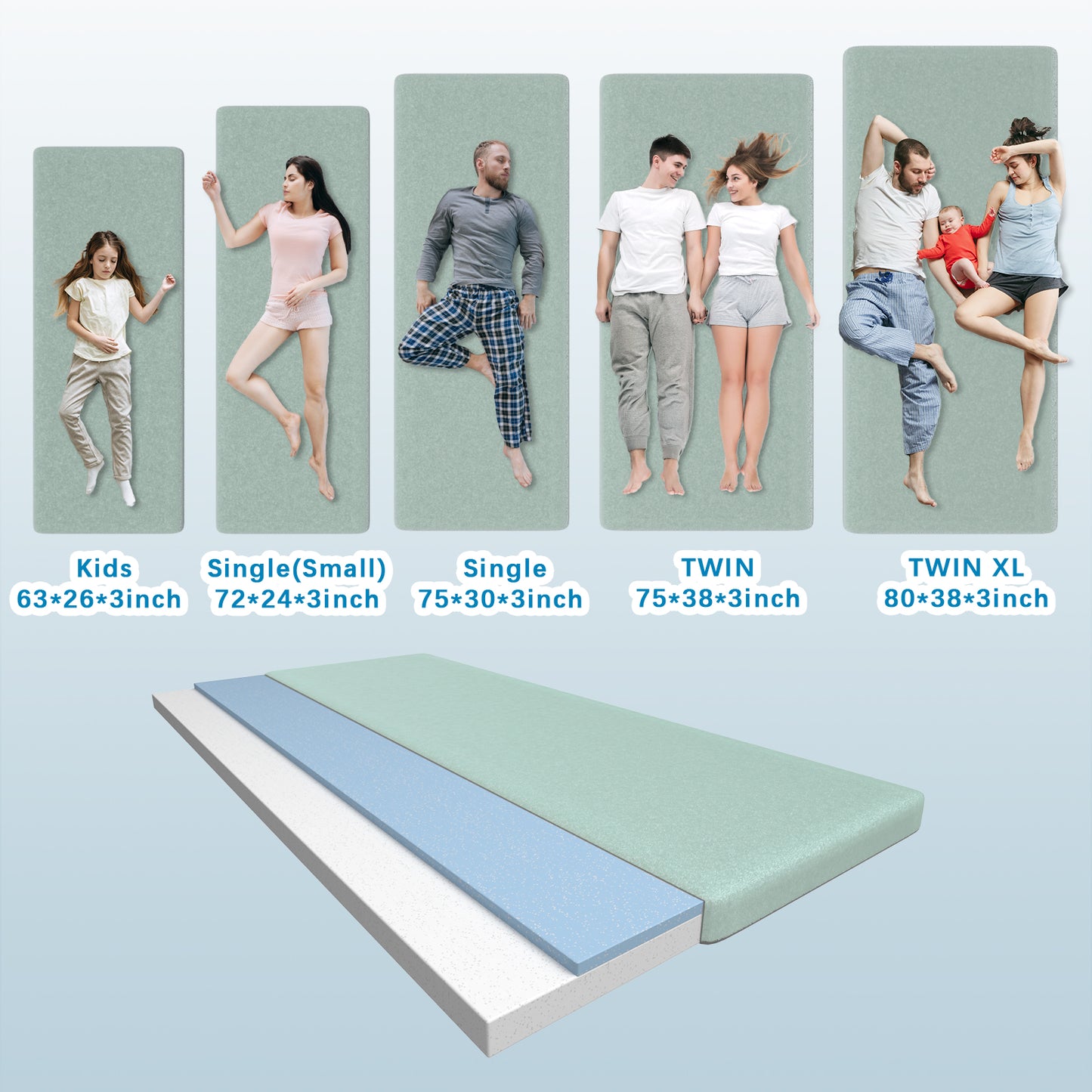 Vipsafe CertiPUR-US Memory Foam Camping Mattress Camping Mattress Sleeping Pad Portable Floor Mat Cot Mattress Guest Bed for Sleepover with Waterproof Cover & Travel Bag