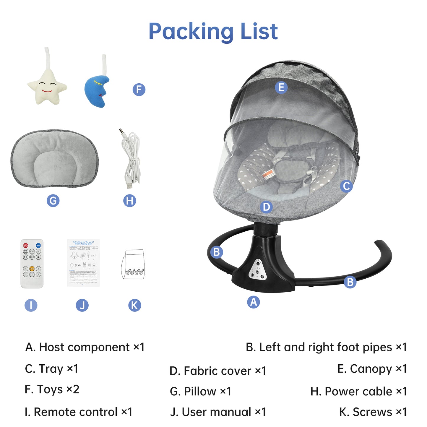 Vipsafe Baby Swing for Infants up to 22lb with Bluetooth Music, 5 Speeds & 3 Timer Settings, Blue