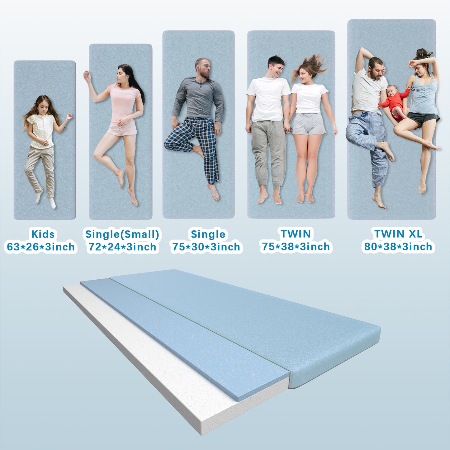 Vipsafe CertiPUR-US Memory Foam Camping Mattress, Portable Sleeping Pad with Waterproof Cover & Bag,80*38*3",Blue