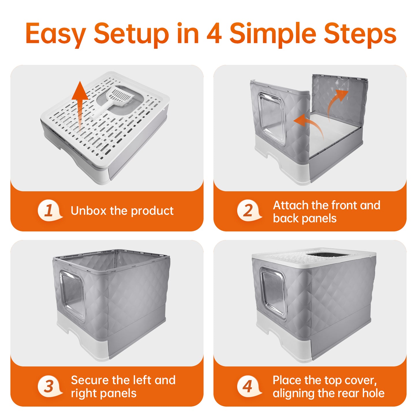 Vipsafe Cat Litter Box with Drawer and Scoop Tools – 19.88" x 16.06" x 14.57" – Easy Clean Design