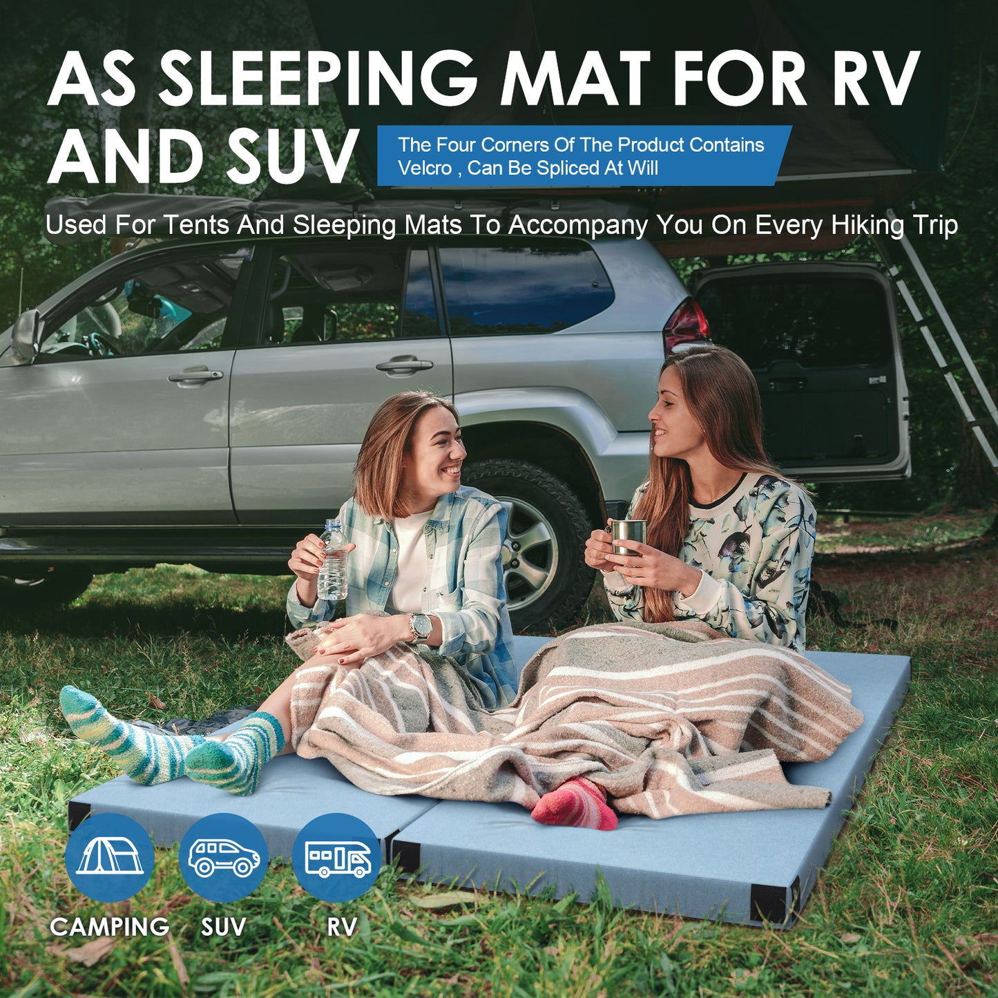Vipsafe CertiPUR-US Memory Foam Camping Mattress, Portable Sleeping Pad with Waterproof Cover & Bag,80*38*3",Blue