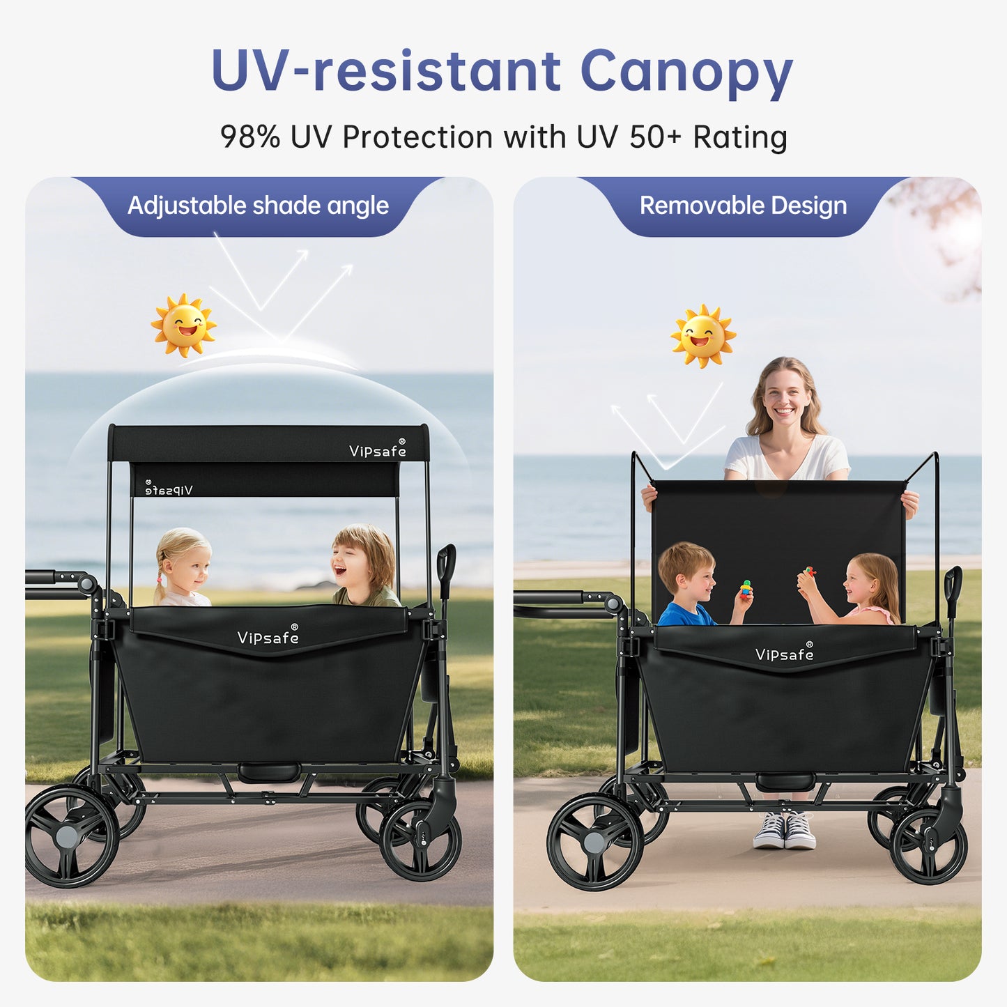 Vipsafe Foldable Wagon Stroller for 2 Kids, Gray