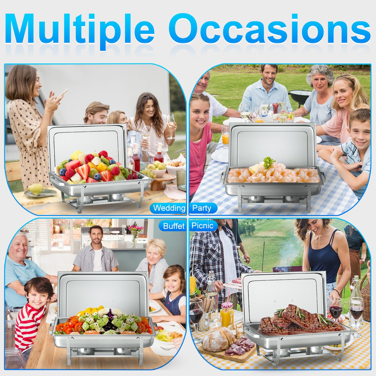 Chafing Dish Buffet Set 2 Pack,Vipsafe 8QT Rectangle Stainless Steel Chafing Dishes for Buffet