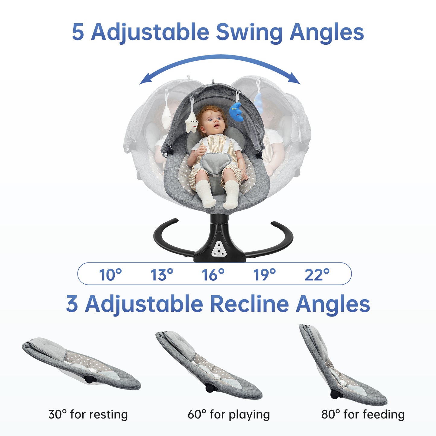 Vipsafe Baby Swing for Infants up to 22lb with Bluetooth Music, 5 Speeds & 3 Timer Settings, Blue