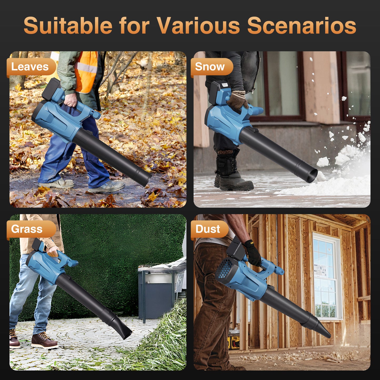 Vipsafe Cordless Leaf Blower, 500 CFM 110 MPH, 2×21V 3000mAh Batteries, Powerful Electric Blower for Yard, Lawn, Patio
